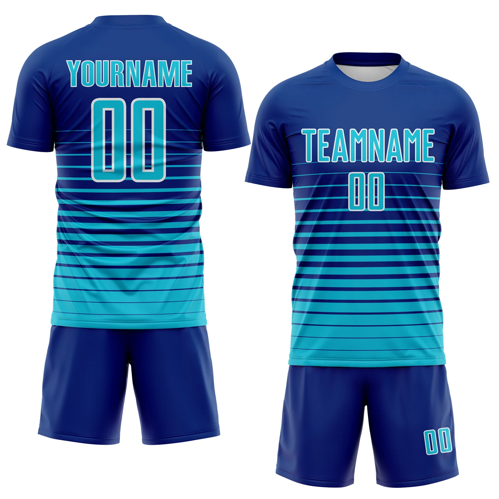 Custom Royal Lakes Blue-White Gradient Pinstripe Sublimation Soccer Uniform Jersey - Image 2