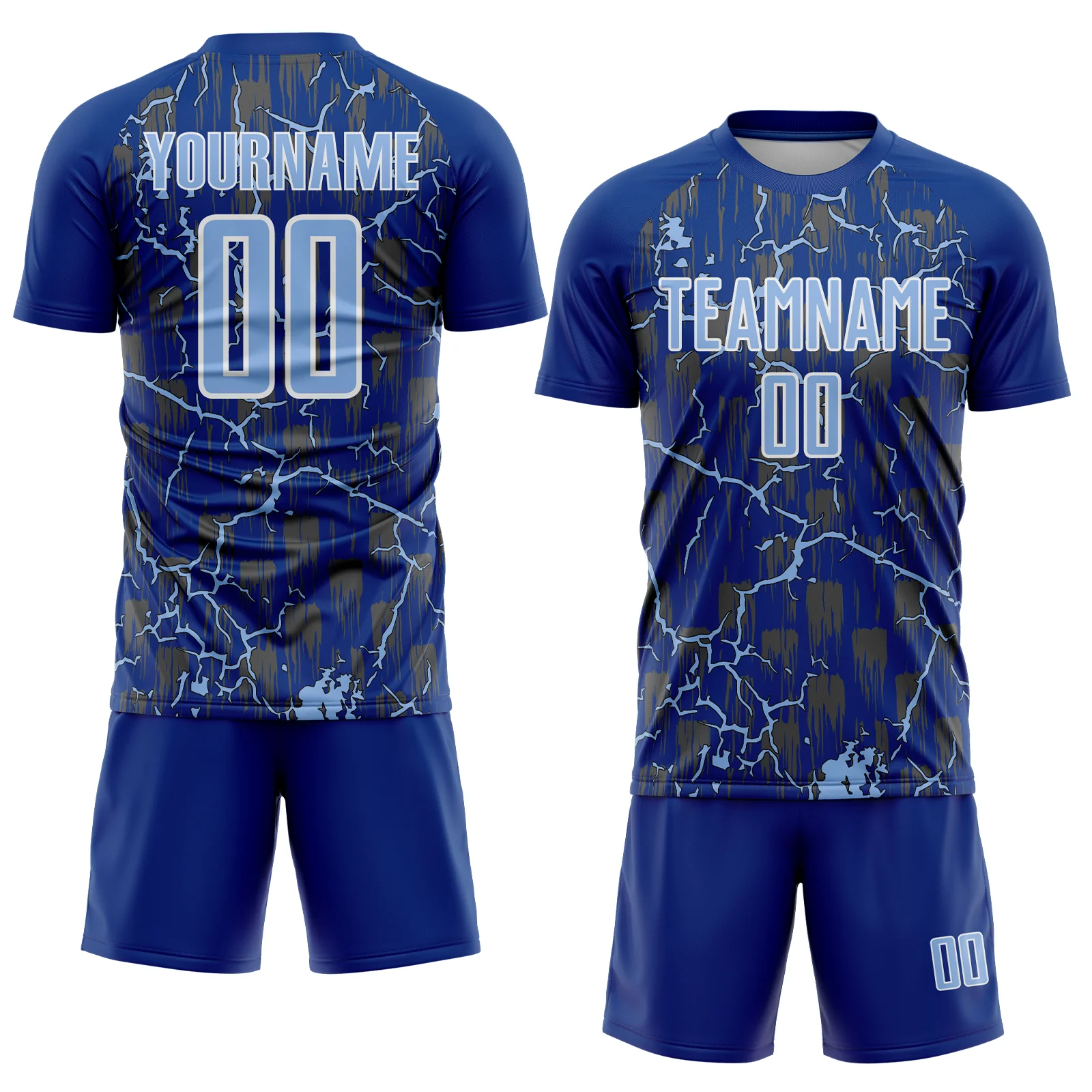 Custom Royal Light Blue-White Lightning Sublimation Soccer Uniform Jersey - Image 2