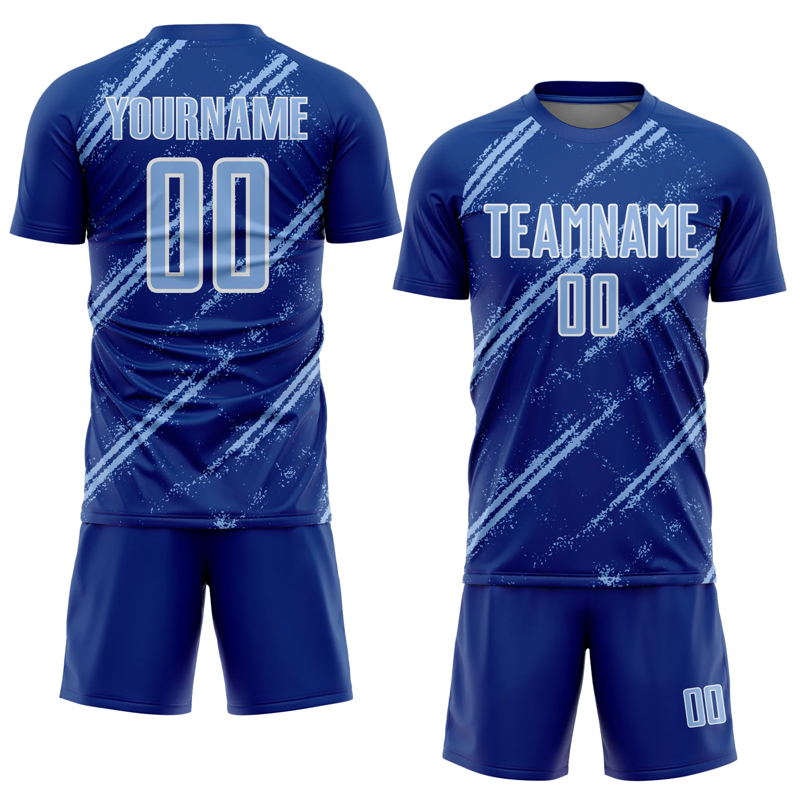 Custom Royal Light Blue-White Abstract Fragment Art Splash Sublimation Soccer Uniform Jersey - Image 2