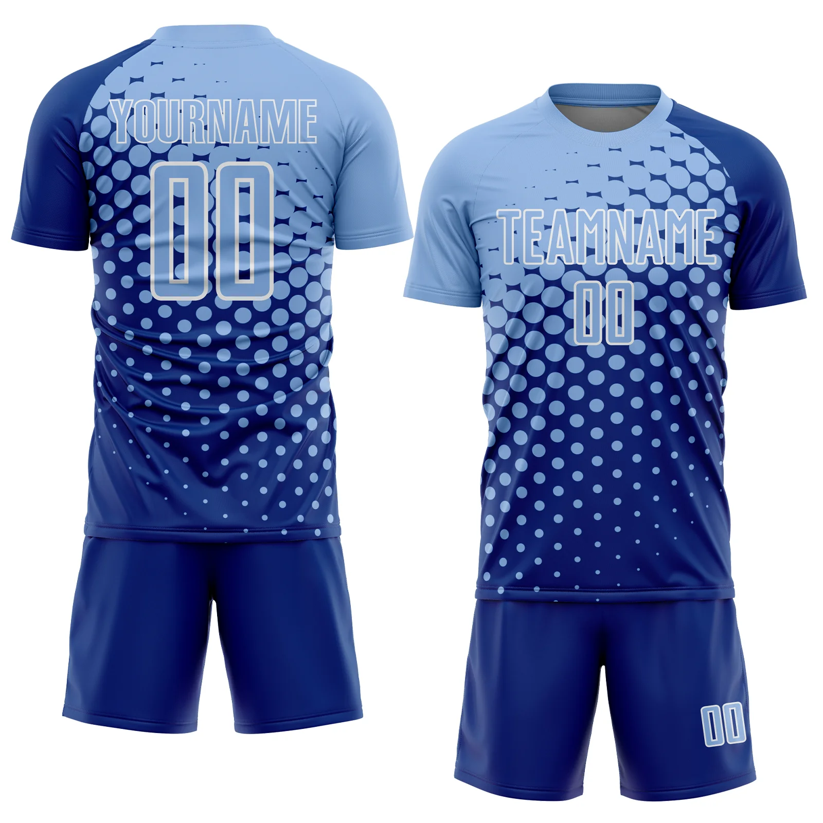 Custom Royal Light Blue-White Modern Polka Dot Sublimation Soccer Uniform Jersey - Image 2