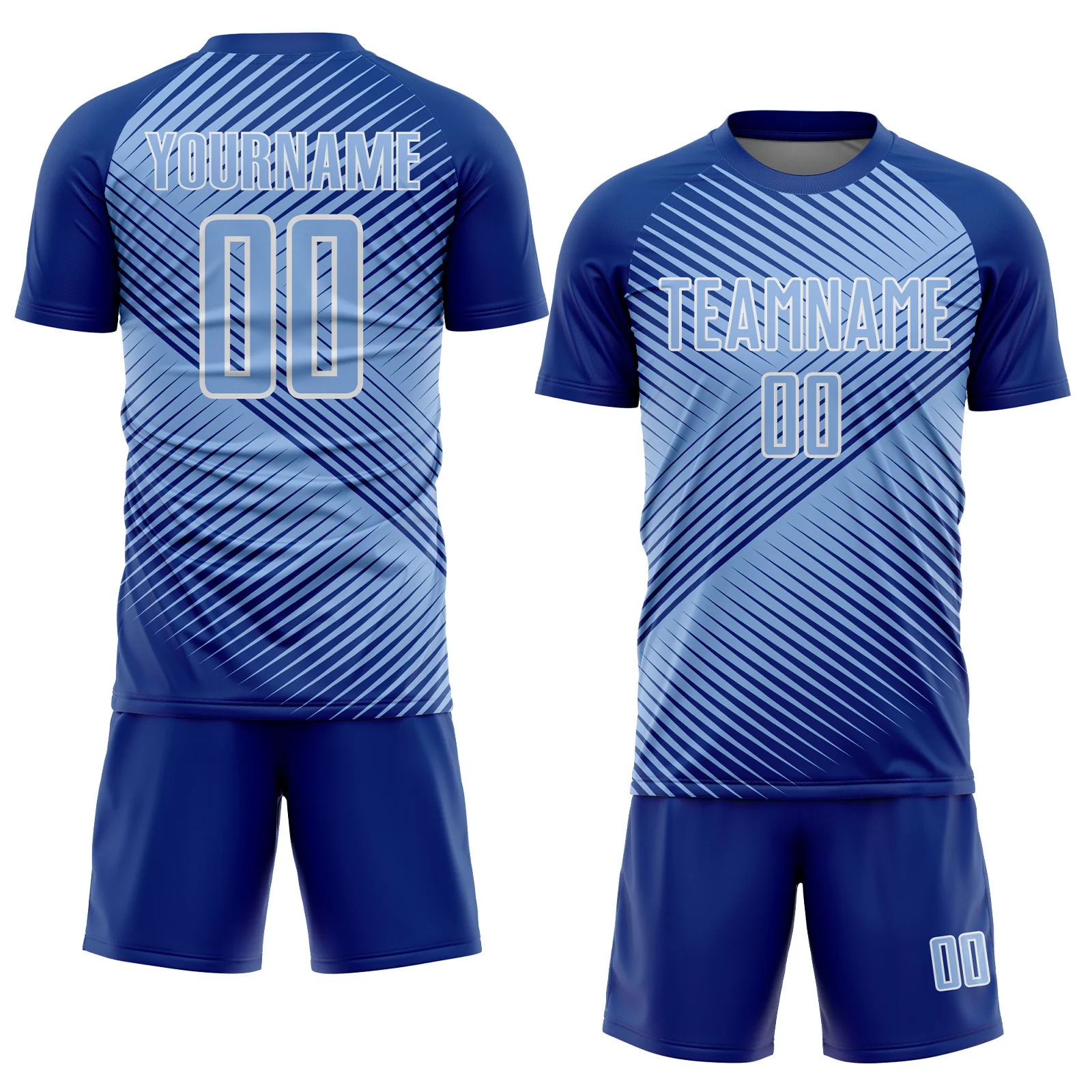 Custom Royal Light Blue-White Line Sublimation Soccer Uniform Jersey - Image 2