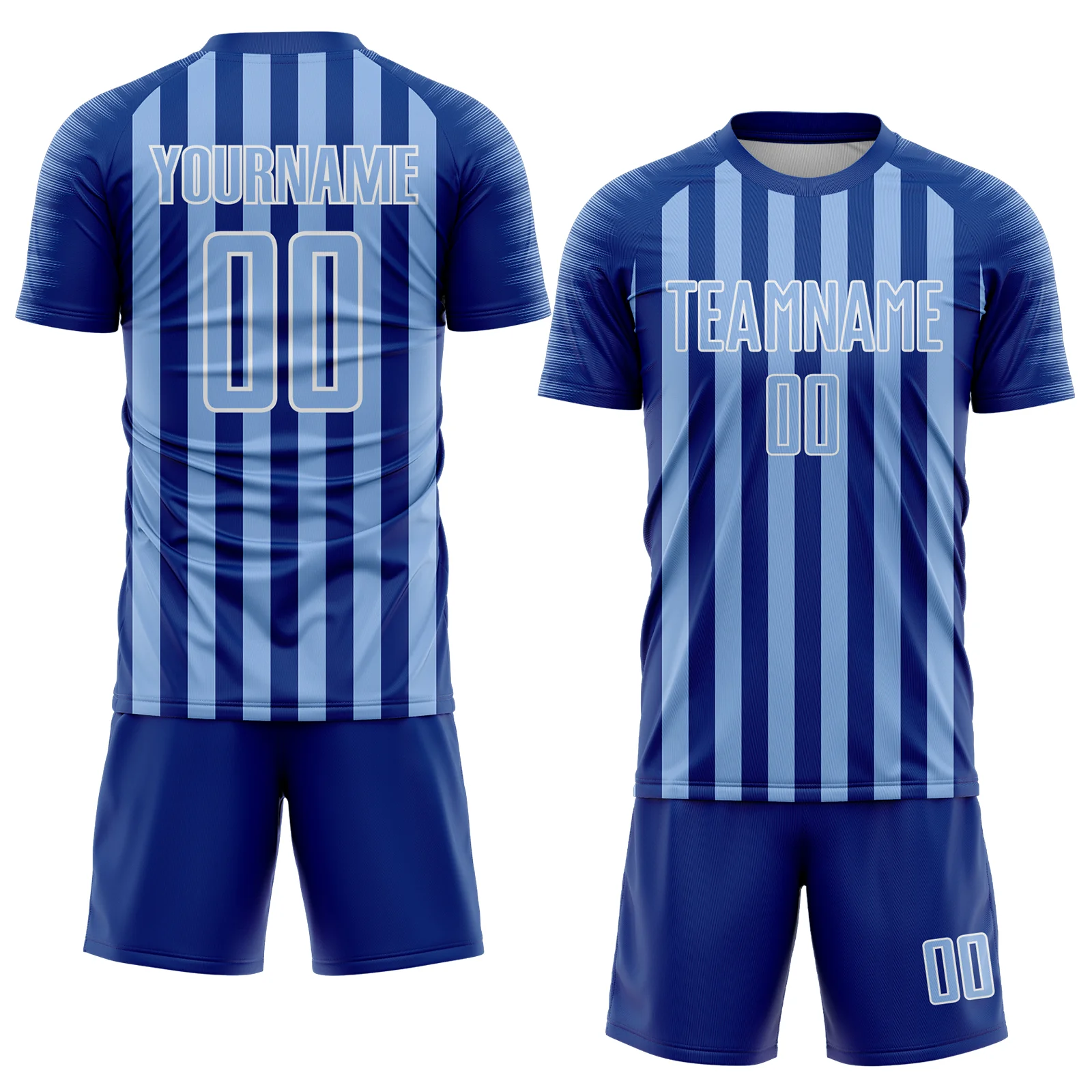 Custom Royal Light Blue-White Stripe Sports Sublimation Soccer Uniform Jersey - Image 2