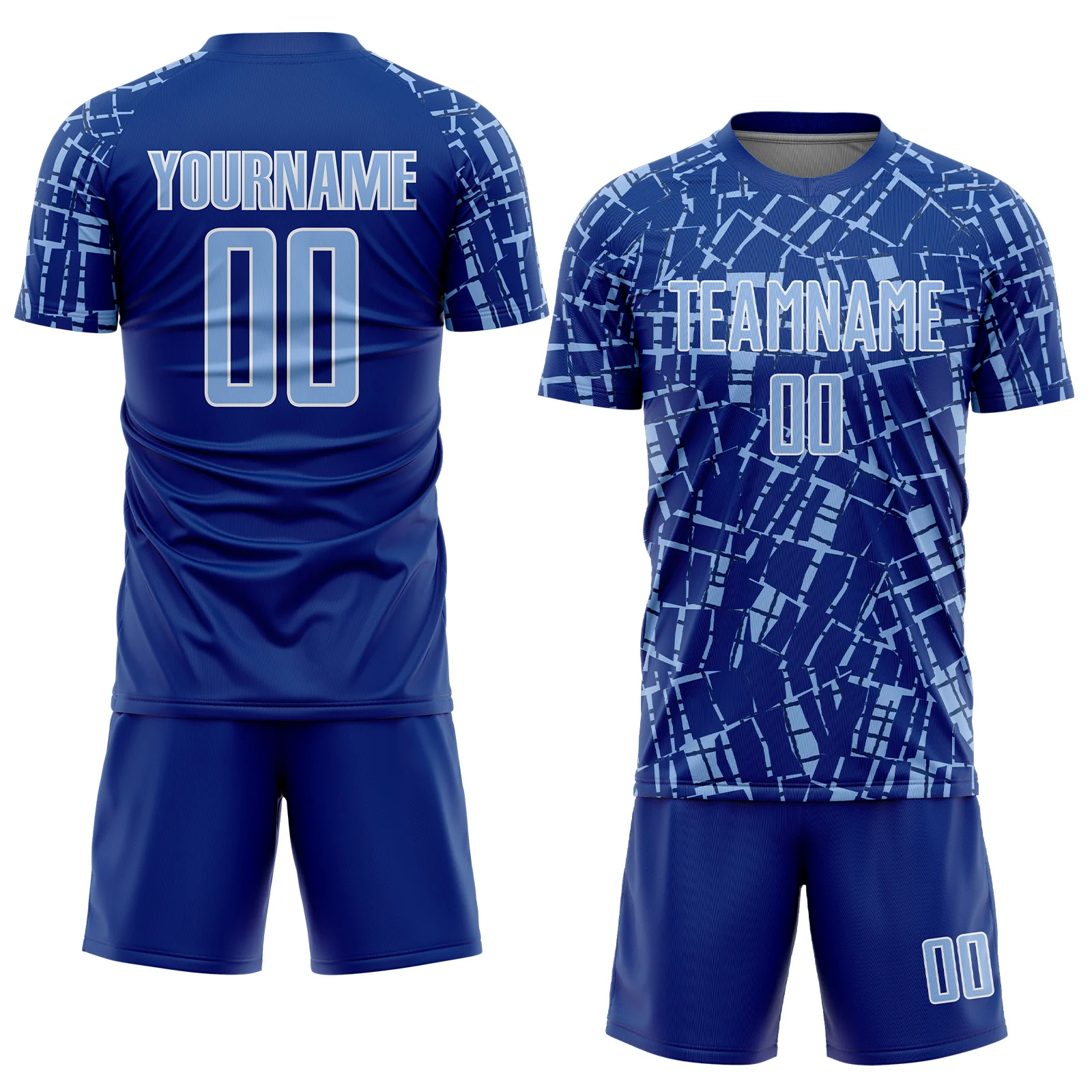 Custom Royal Light Blue-White Abstract Line Sports Sublimation Soccer Uniform Jersey - Image 2