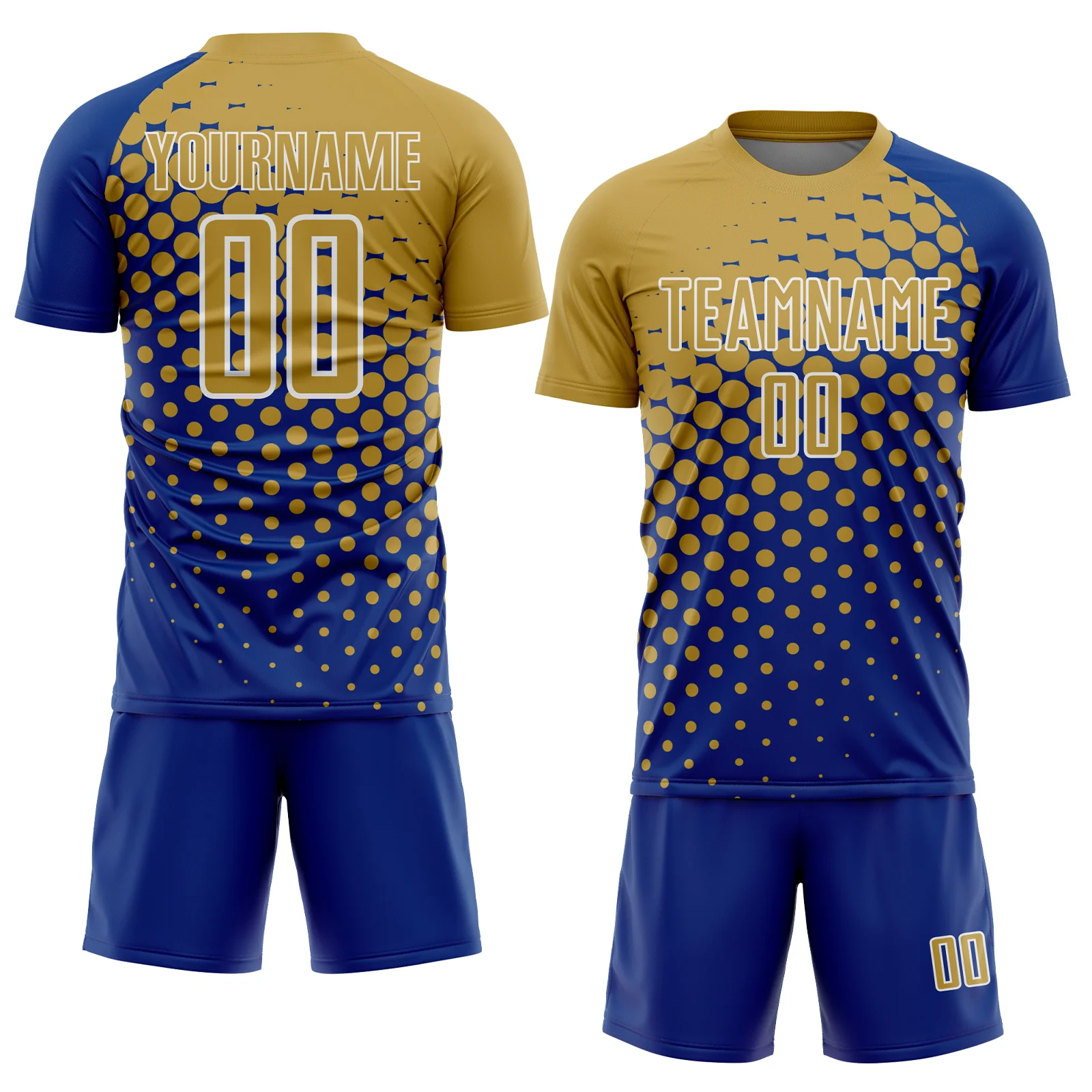 Custom Royal Old Gold-White Modern Polka Dot Sublimation Soccer Uniform Jersey - Image 2