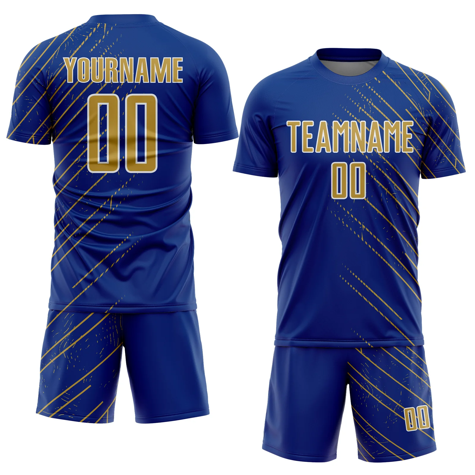 Custom Royal Old Gold-White Lines Sports Sublimation Soccer Uniform Jersey - Image 2