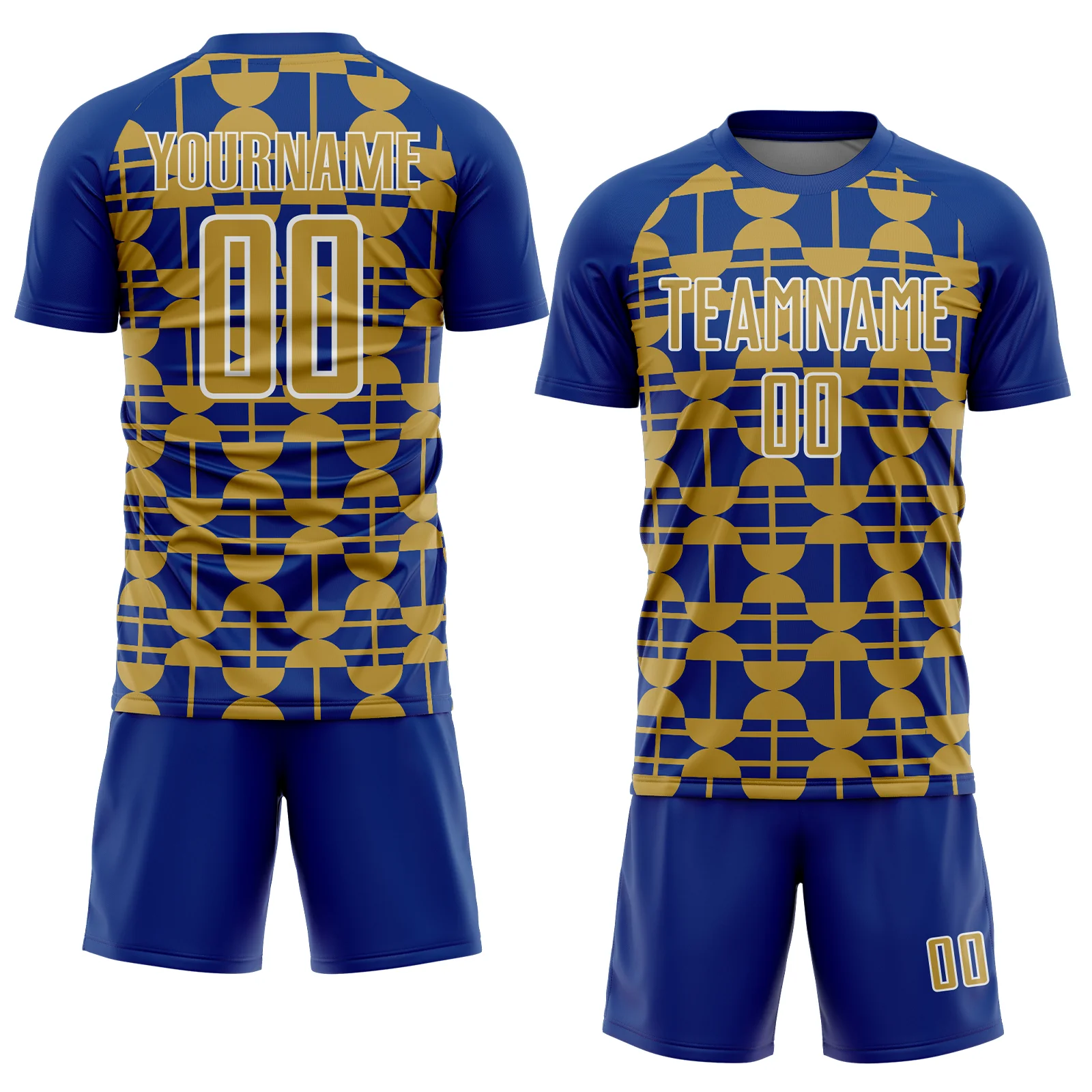 Custom Royal Old Gold-White Geometric Shapes Sports Sublimation Soccer Uniform Jersey - Image 2