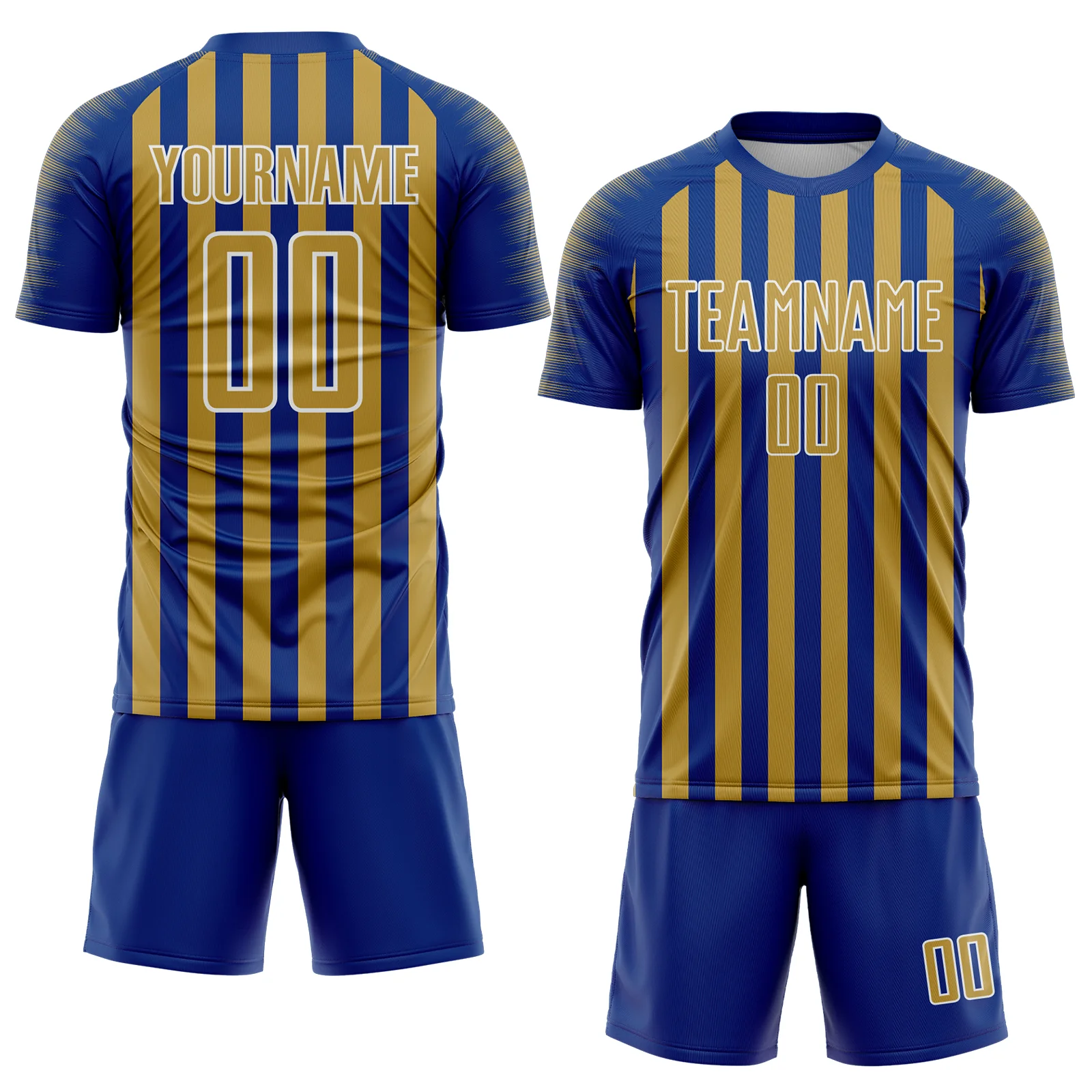 Custom Royal Old Gold-White Stripe Sports Sublimation Soccer Uniform Jersey - Image 2