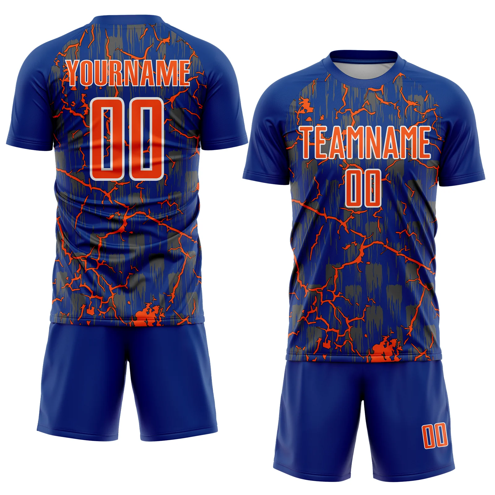 Custom Royal Orange-White Lightning Sublimation Soccer Uniform Jersey - Image 2
