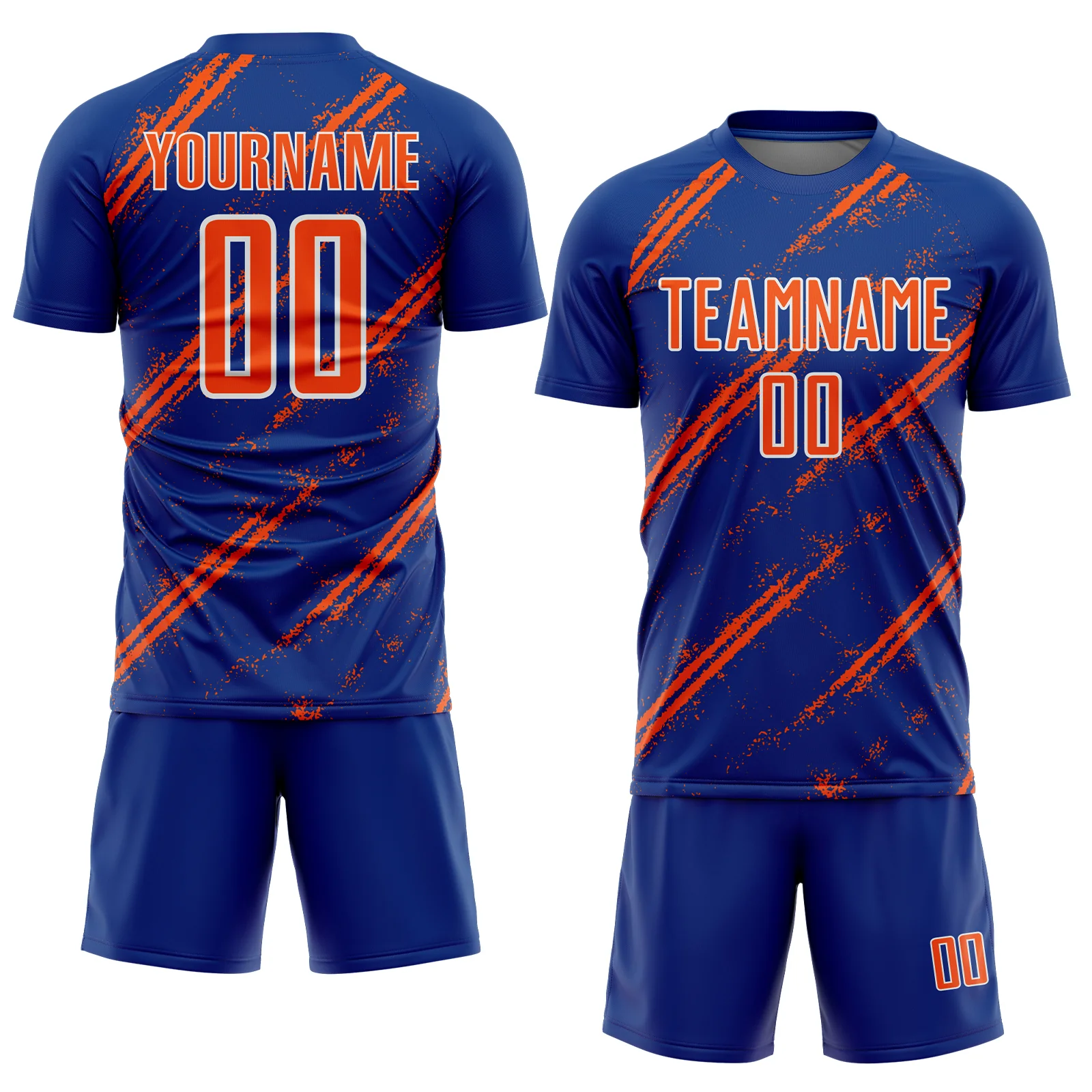Custom Royal Orange-White Abstract Fragment Art Splash Sublimation Soccer Uniform Jersey - Image 2