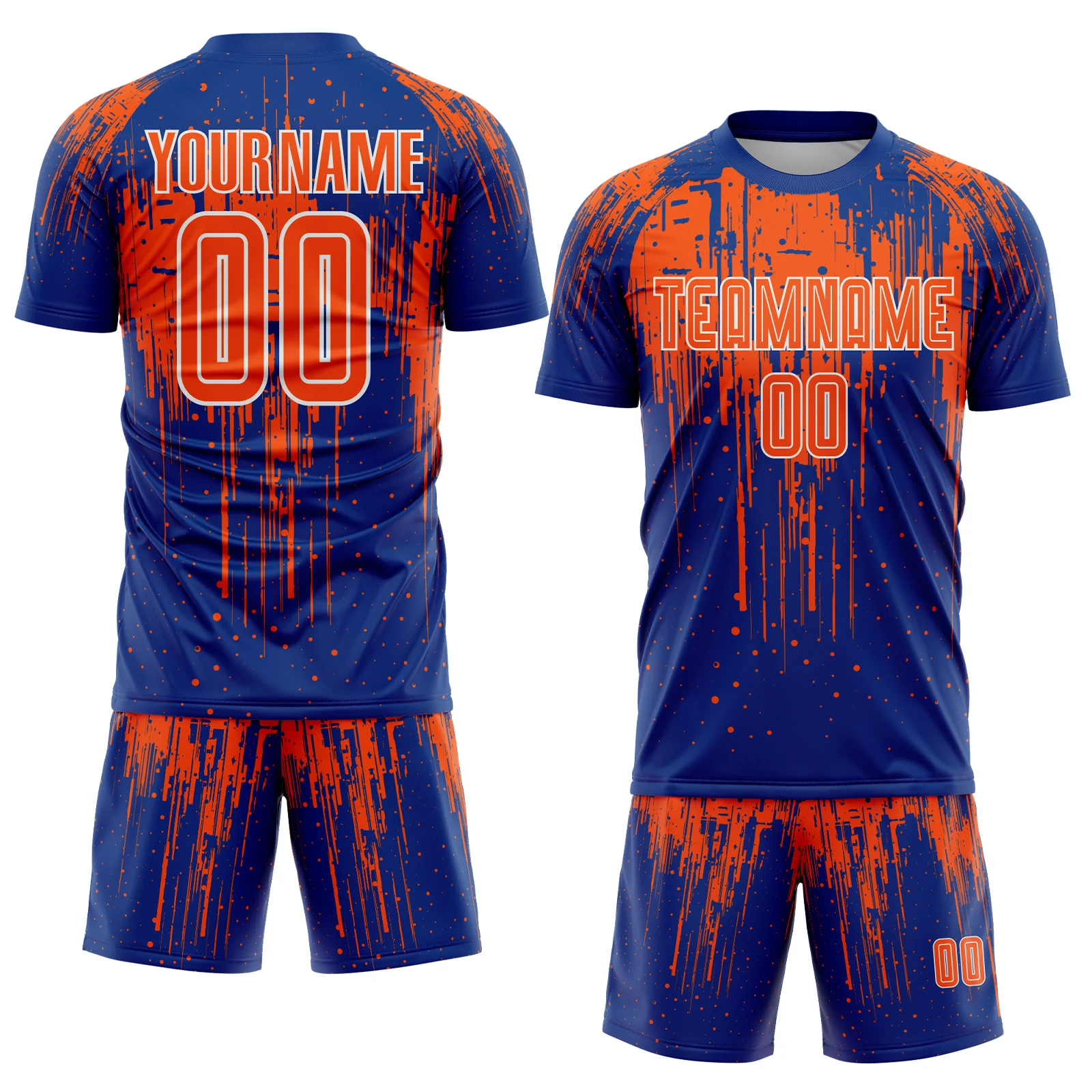 Custom Royal Orange-White Dripping Splatte Pattern Sports Sublimation Soccer Uniform Jersey - Image 2