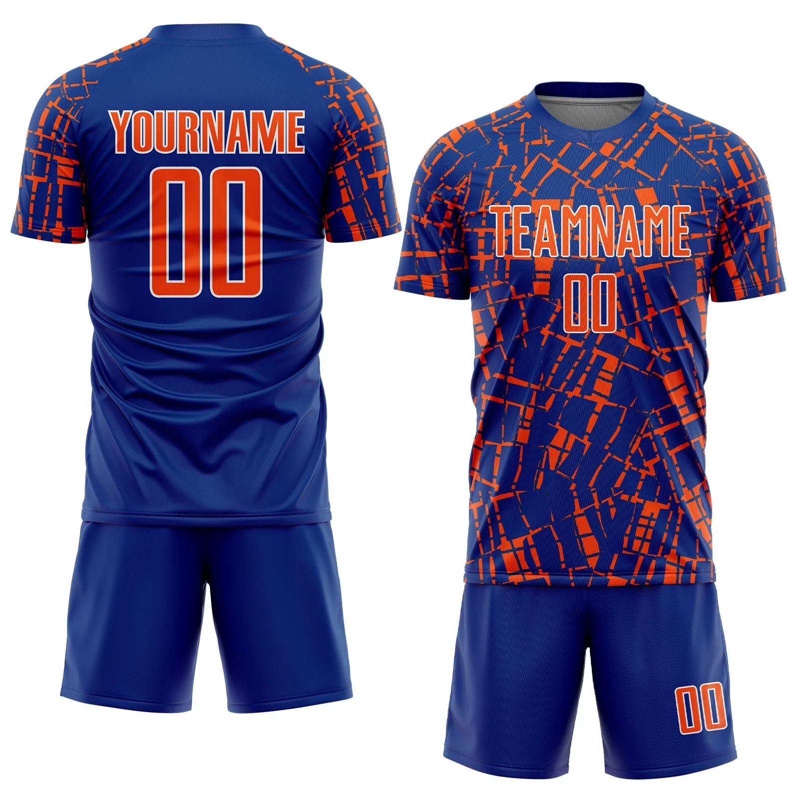 Custom Royal Orange-White Abstract Line Sports Sublimation Soccer Uniform Jersey - Image 2