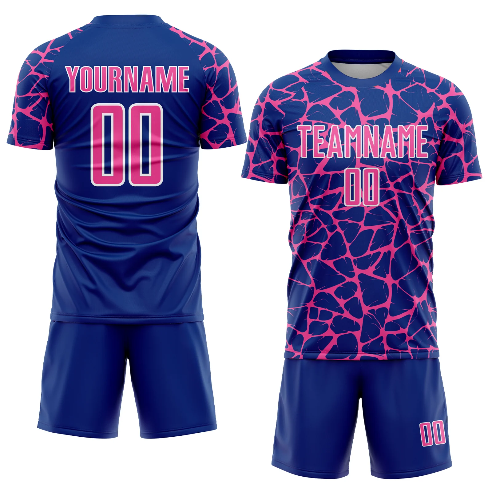 Custom Royal Pink-White Abstract Network Splash Sublimation Soccer Uniform Jersey - Image 2
