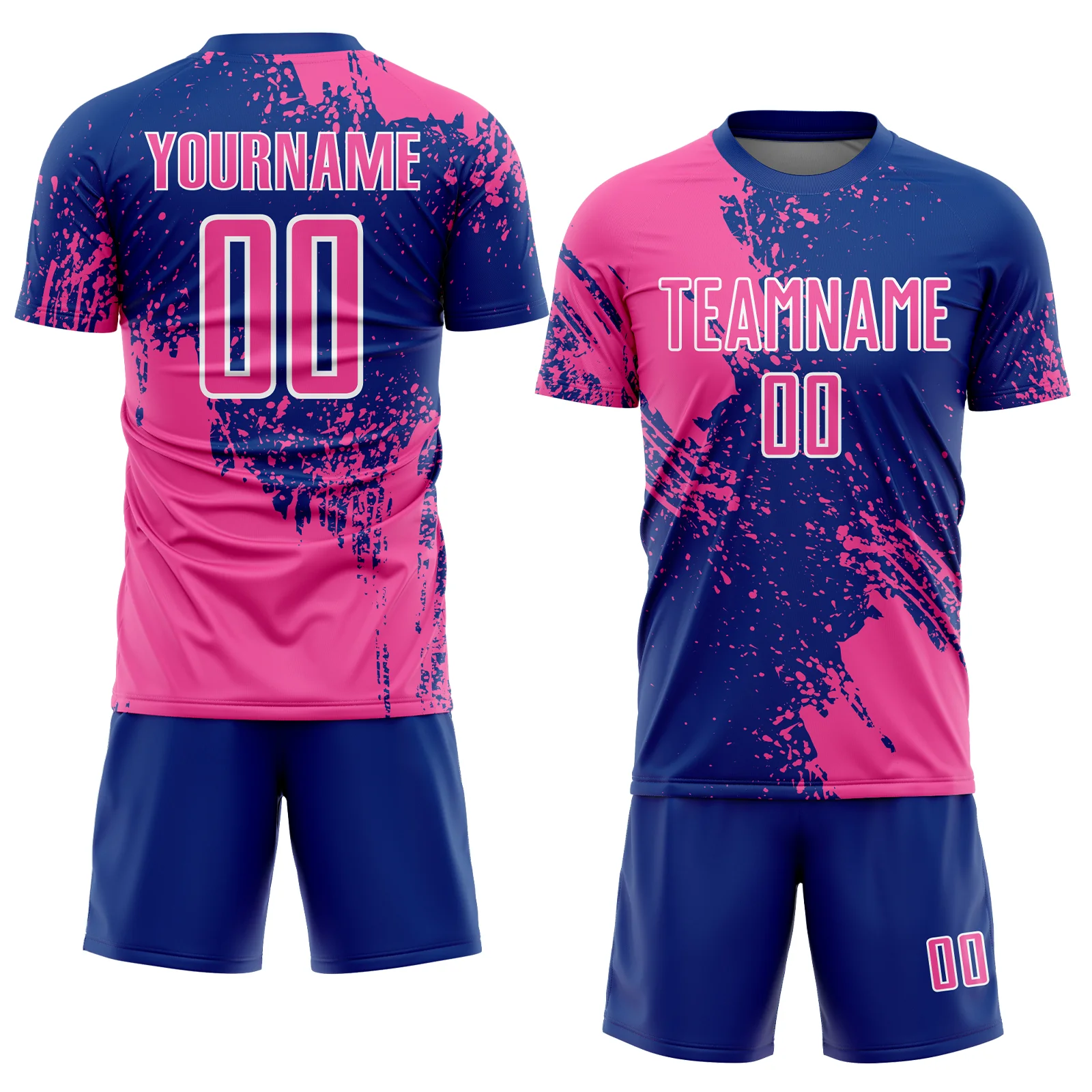Custom Royal Pink-White Abstract Brush Stroke Sports Sublimation Soccer Uniform Jersey - Image 2