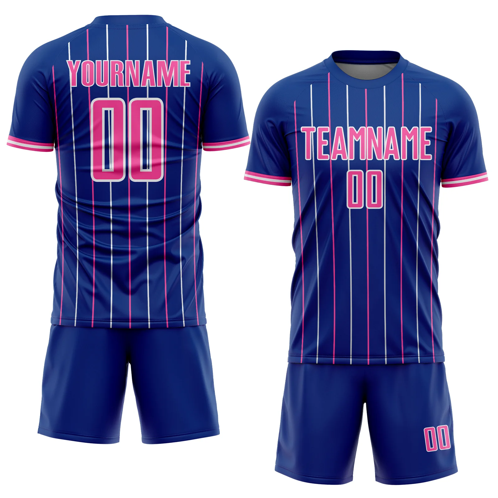 Custom Royal Pink-White France Vertical Pinstripe Sublimation Soccer Uniform Jersey - Image 2