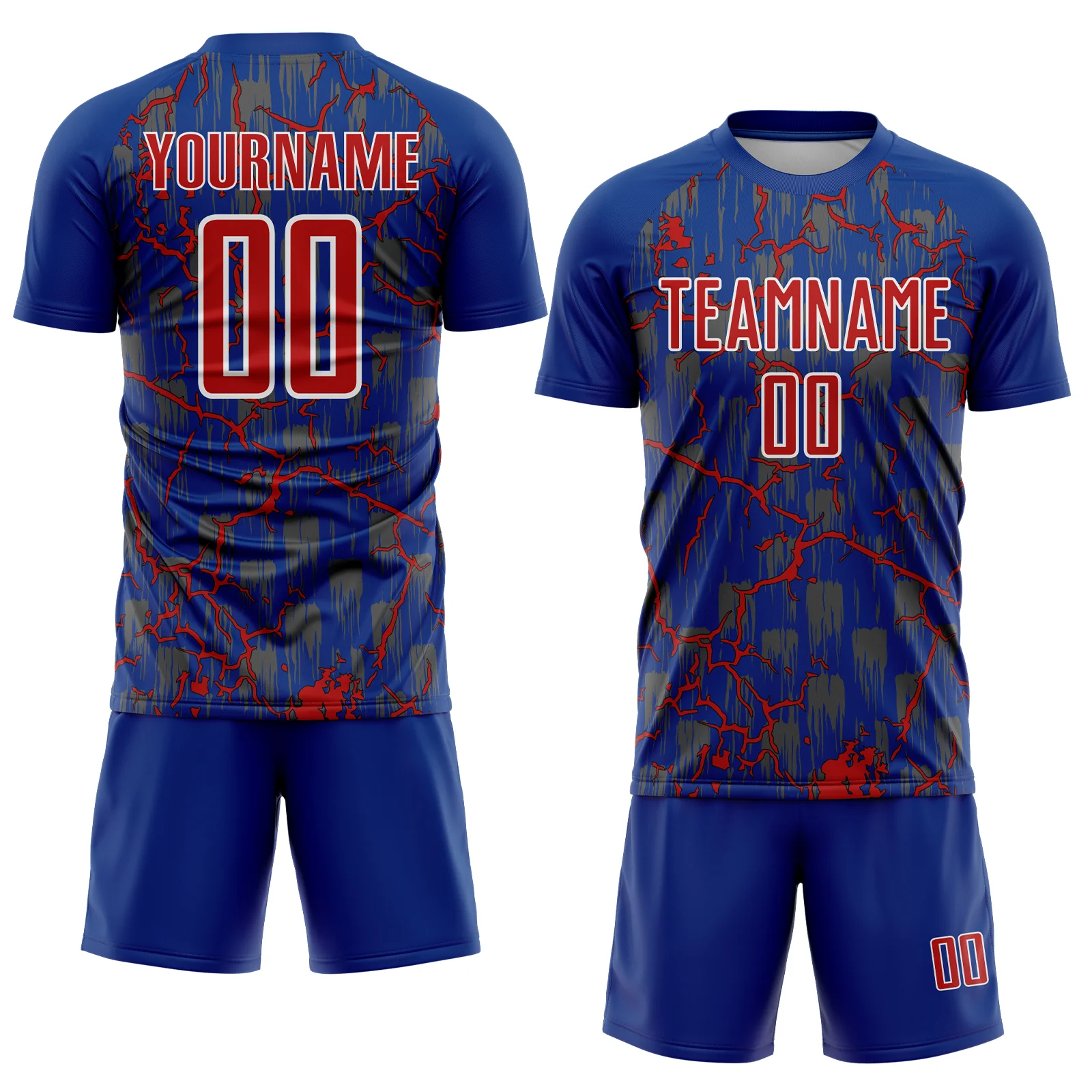 Custom Royal Red-White Lightning Sublimation Soccer Uniform Jersey - Image 2