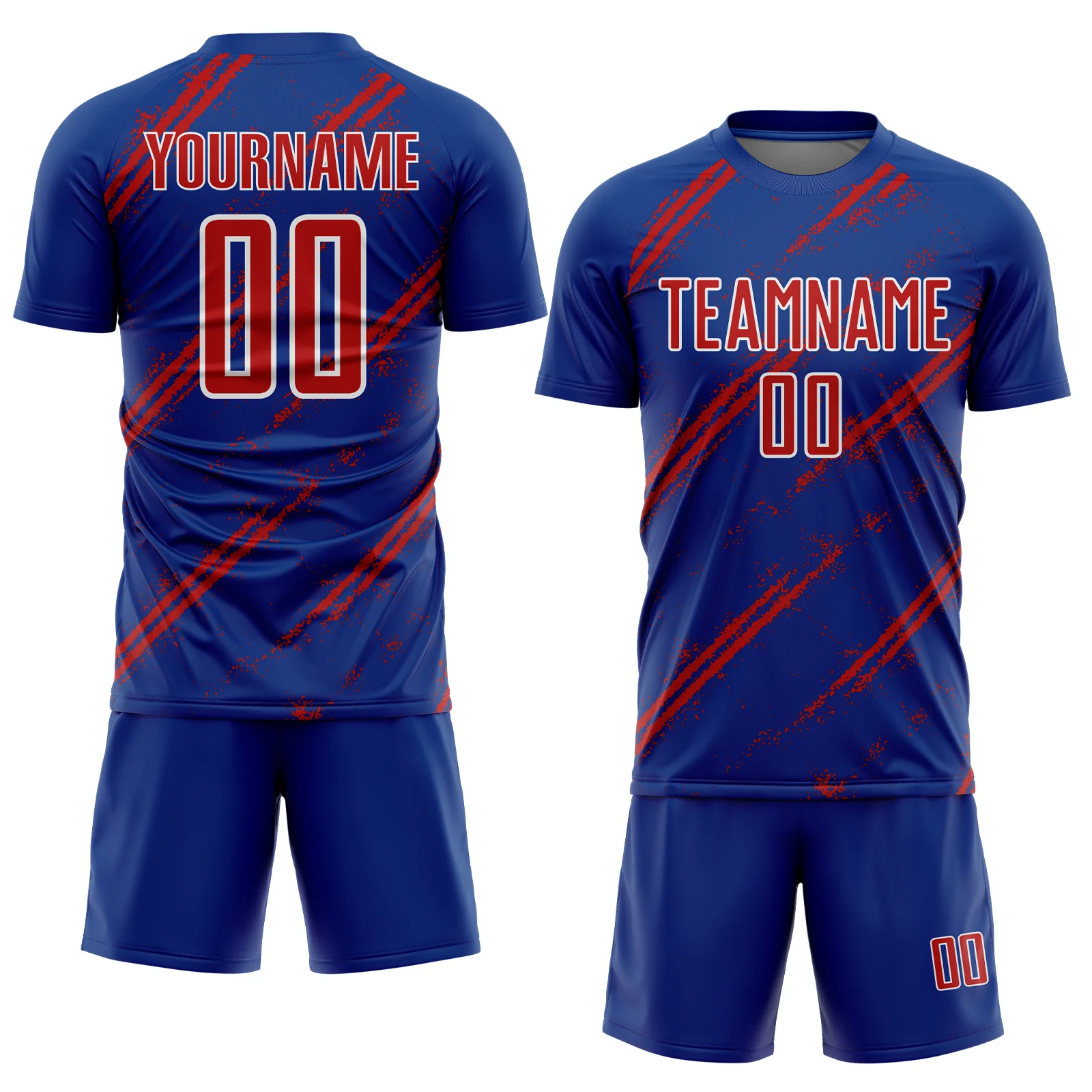 Custom Royal Red-White Abstract Fragment Art Splash Sublimation Soccer Uniform Jersey - Image 2