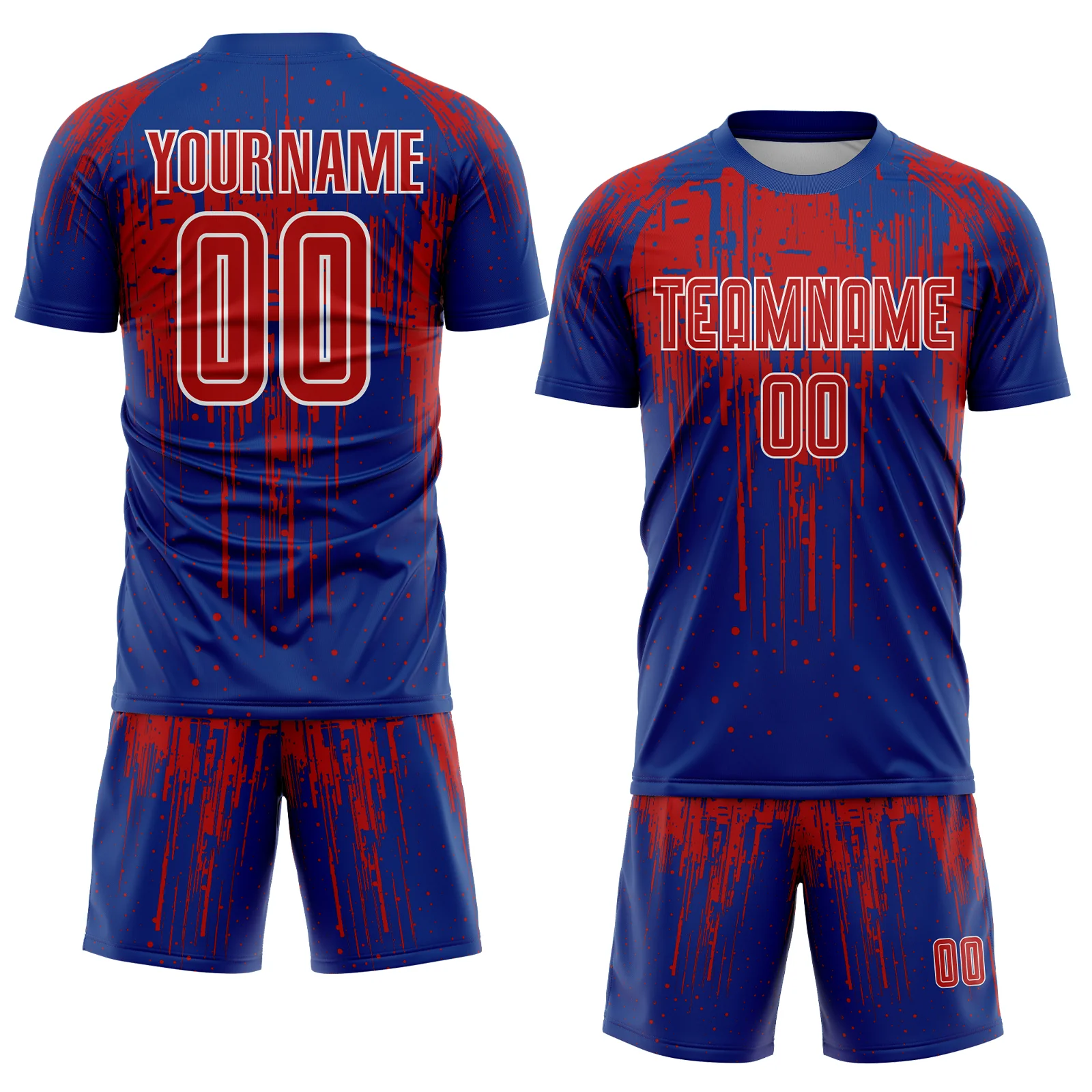 Custom Royal Red-White Dripping Splatte Pattern Sports Sublimation Soccer Uniform Jersey - Image 2