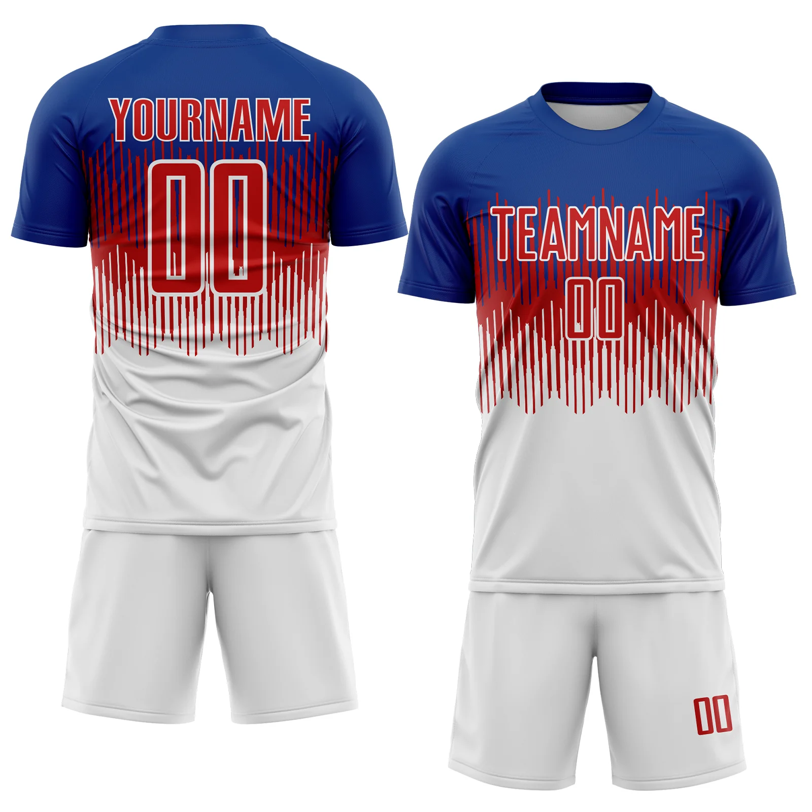 Custom Royal Red-White Colombia Gradient Lines Sublimation Soccer Uniform Jersey - Image 2