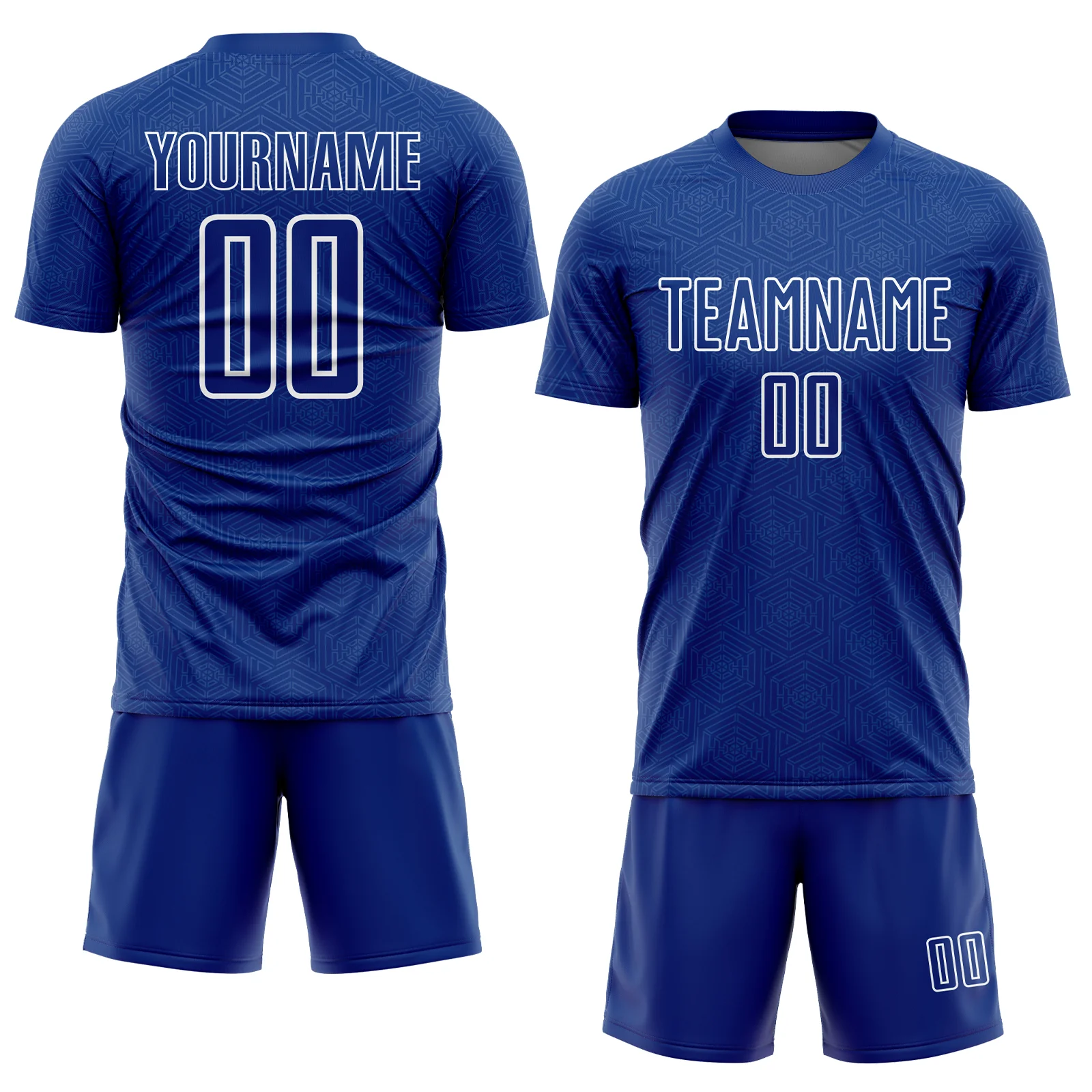 Custom Royal White Geometric Shape Sublimation Soccer Uniform Jersey - Image 2