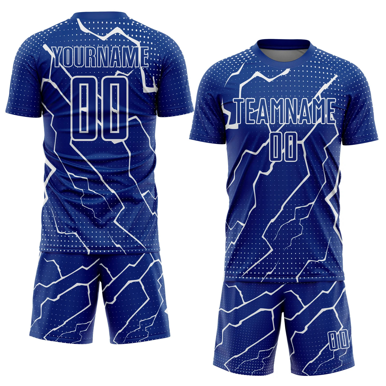 Custom Royal White Lightning Sublimation Soccer Uniform Jersey - Image 2