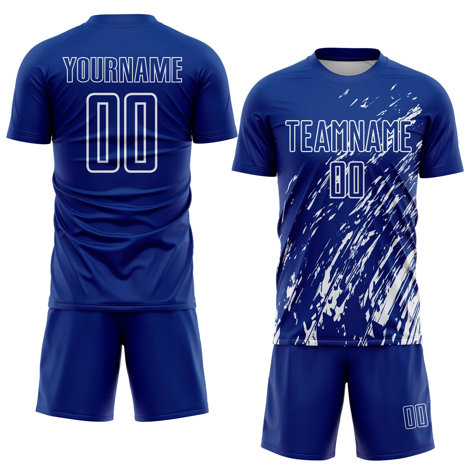 Custom Royal White Splash Sublimation Soccer Uniform Jersey - Image 2