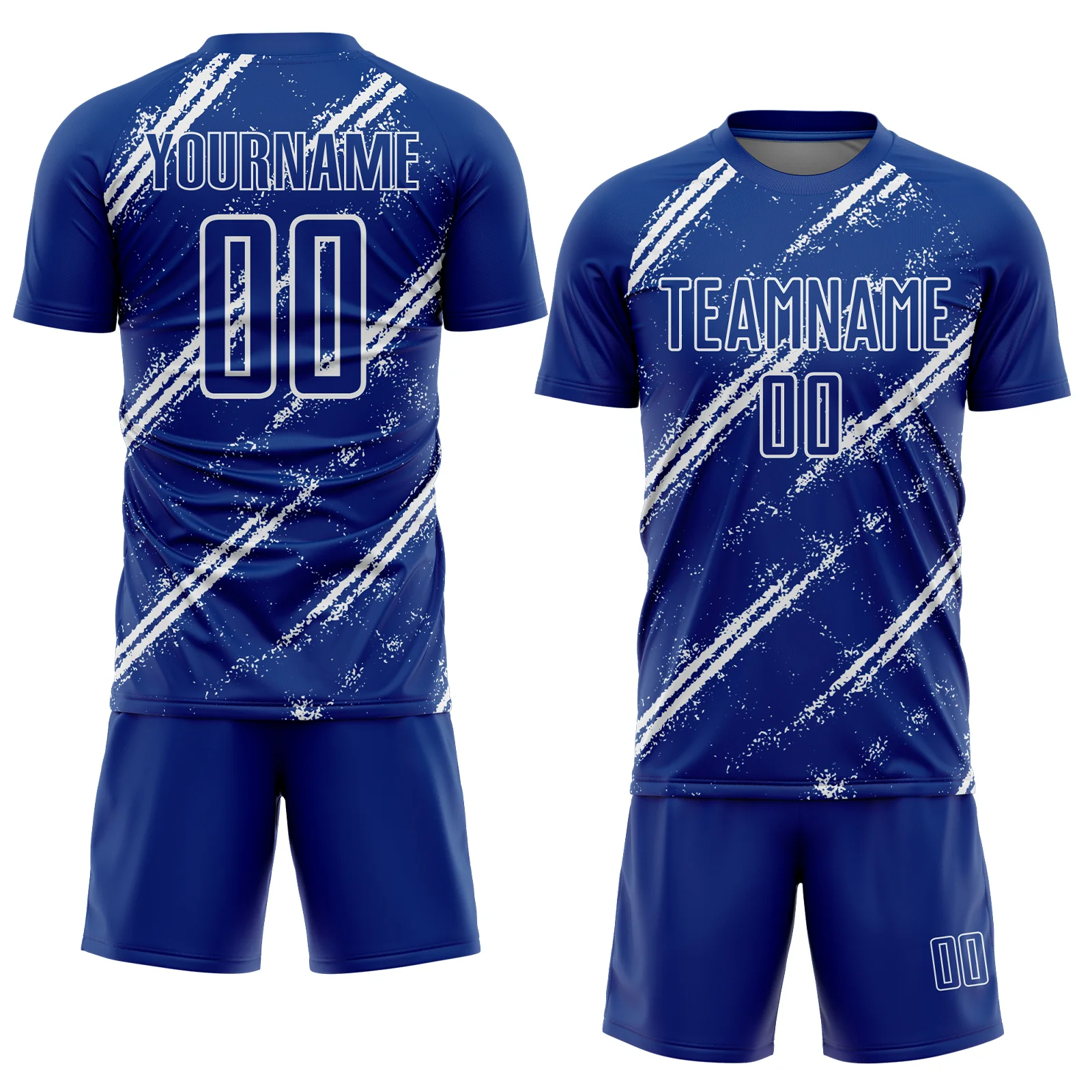 Custom Royal White Abstract Fragment Art Splash Sublimation Soccer Uniform Jersey - Image 2