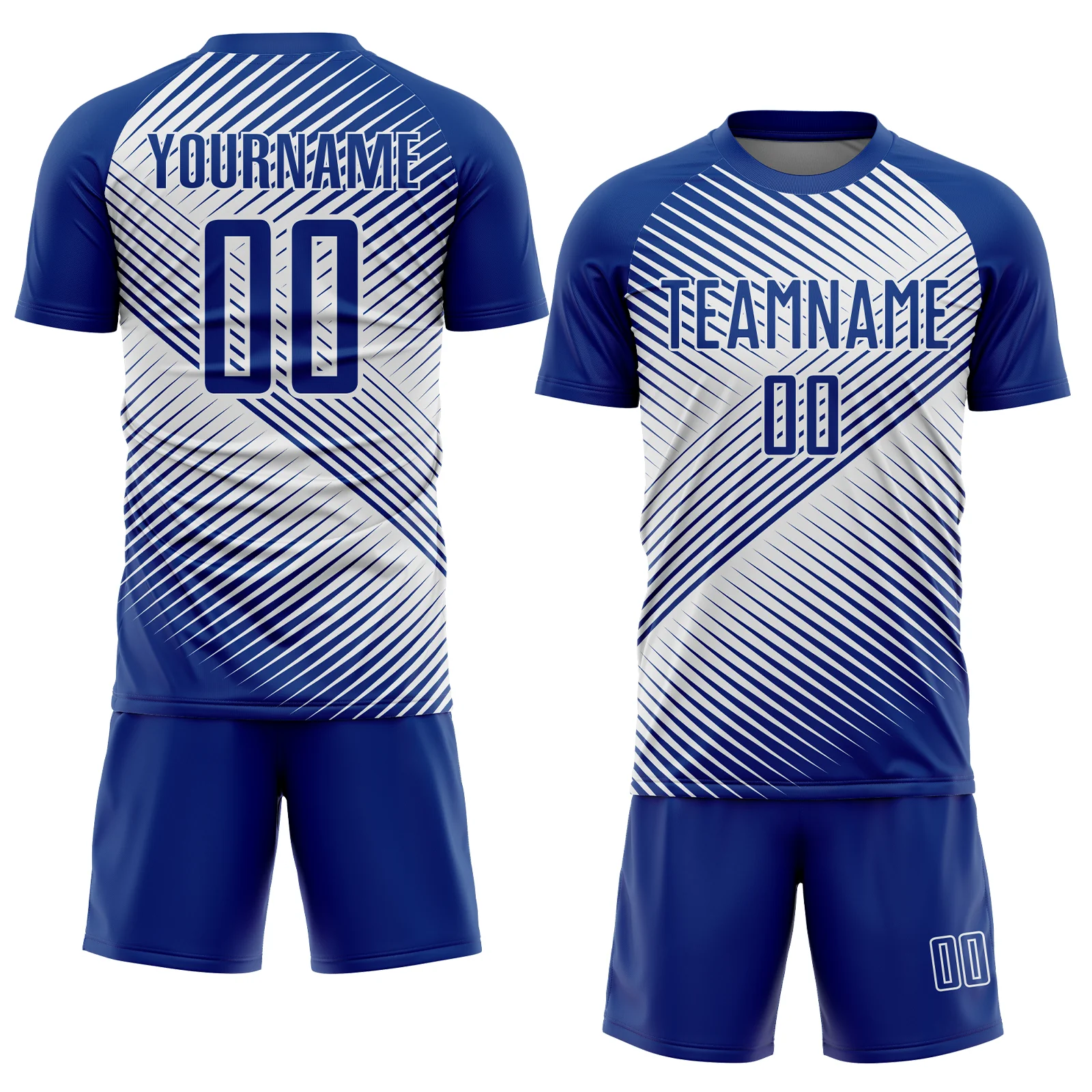 Custom Royal White Line Sublimation Soccer Uniform Jersey - Image 2