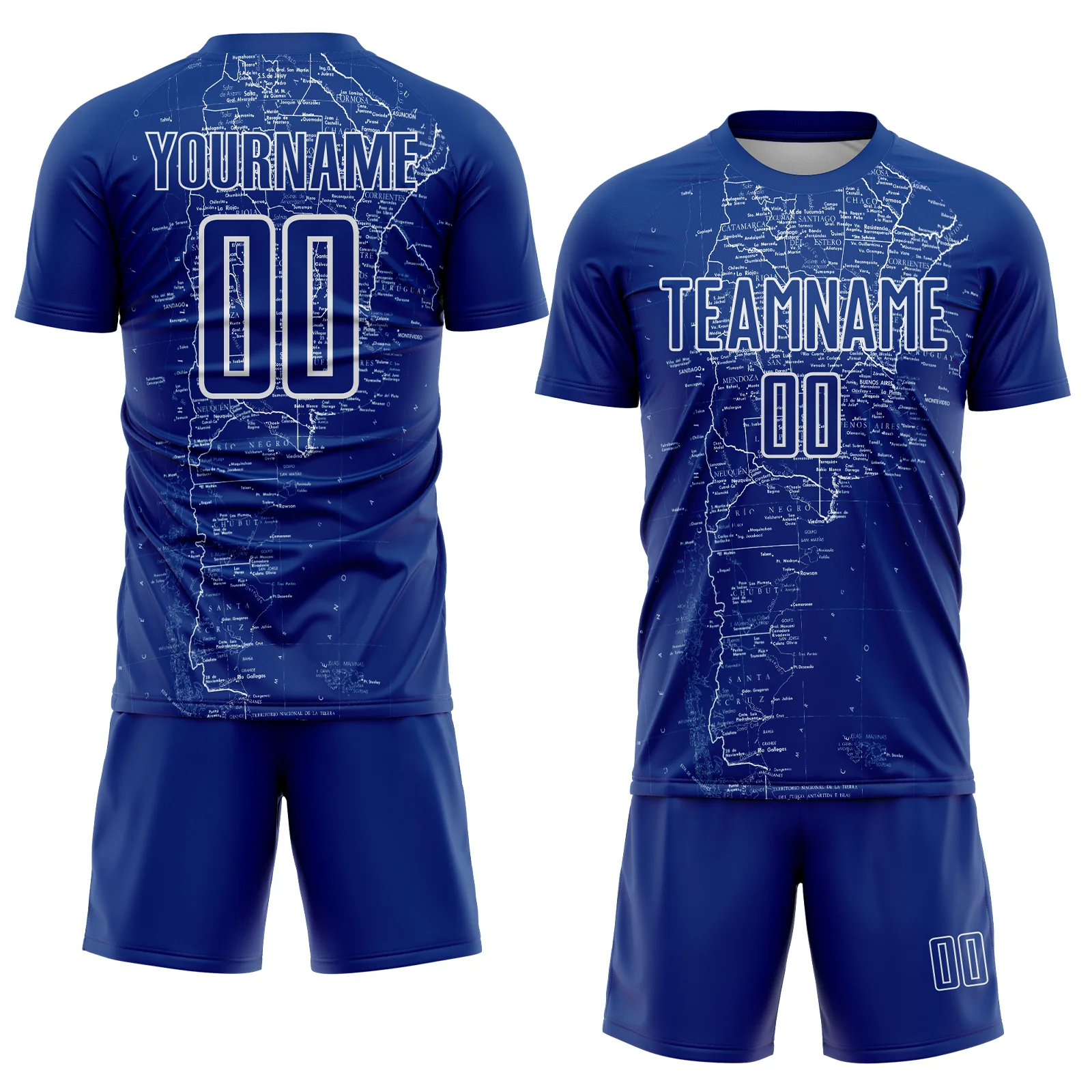 Custom Royal White Map Outline Sports Sublimation Soccer Uniform Jersey - Image 2