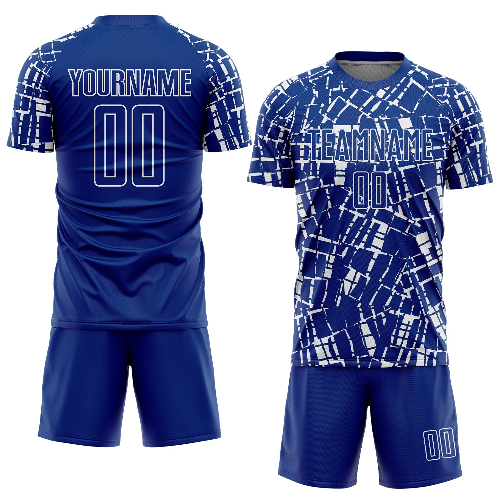Custom Royal White Abstract Line Sports Sublimation Soccer Uniform Jersey - Image 2