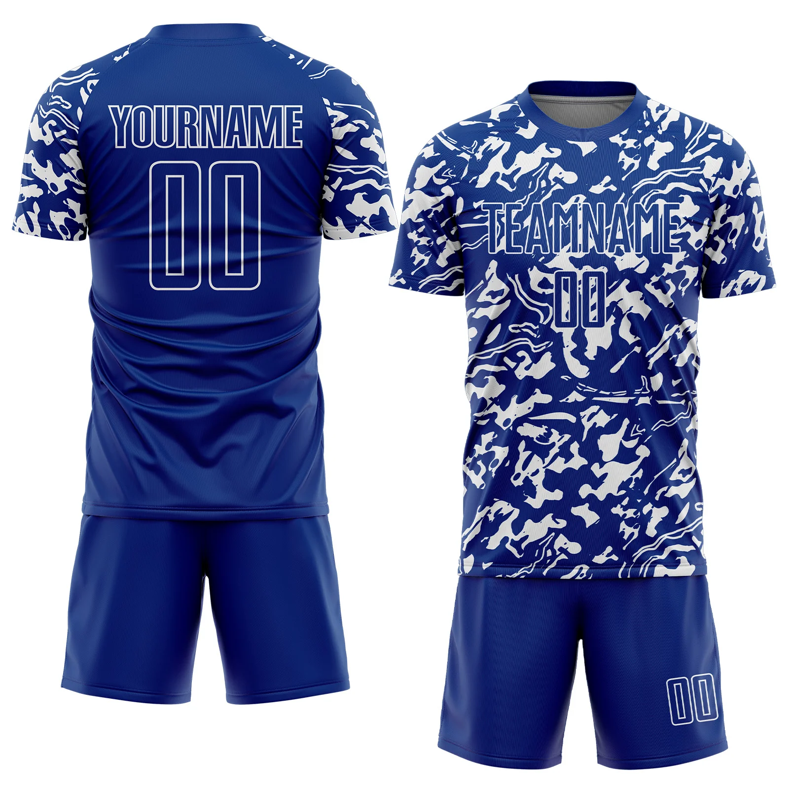 Custom Royal White Liquid Fluid Pattern Sports Sublimation Soccer Uniform Jersey - Image 2