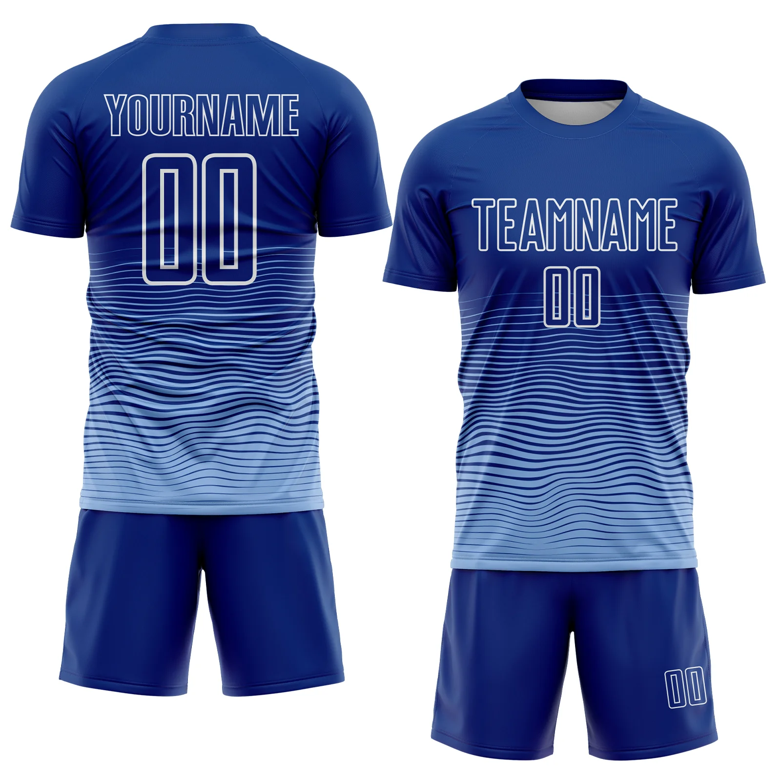 Custom Royal White-Light Blue Gradient Wave Line Sports Sublimation Soccer Uniform Jersey - Image 2