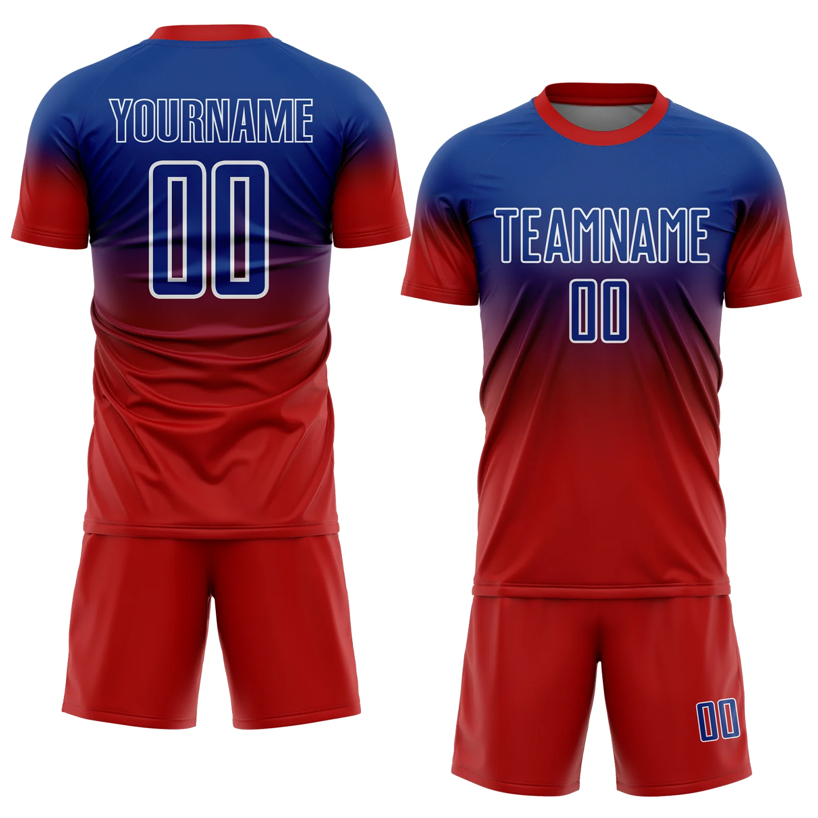Custom Royal White-Red Fade Fashion Sublimation Soccer Uniform Jersey - Image 2