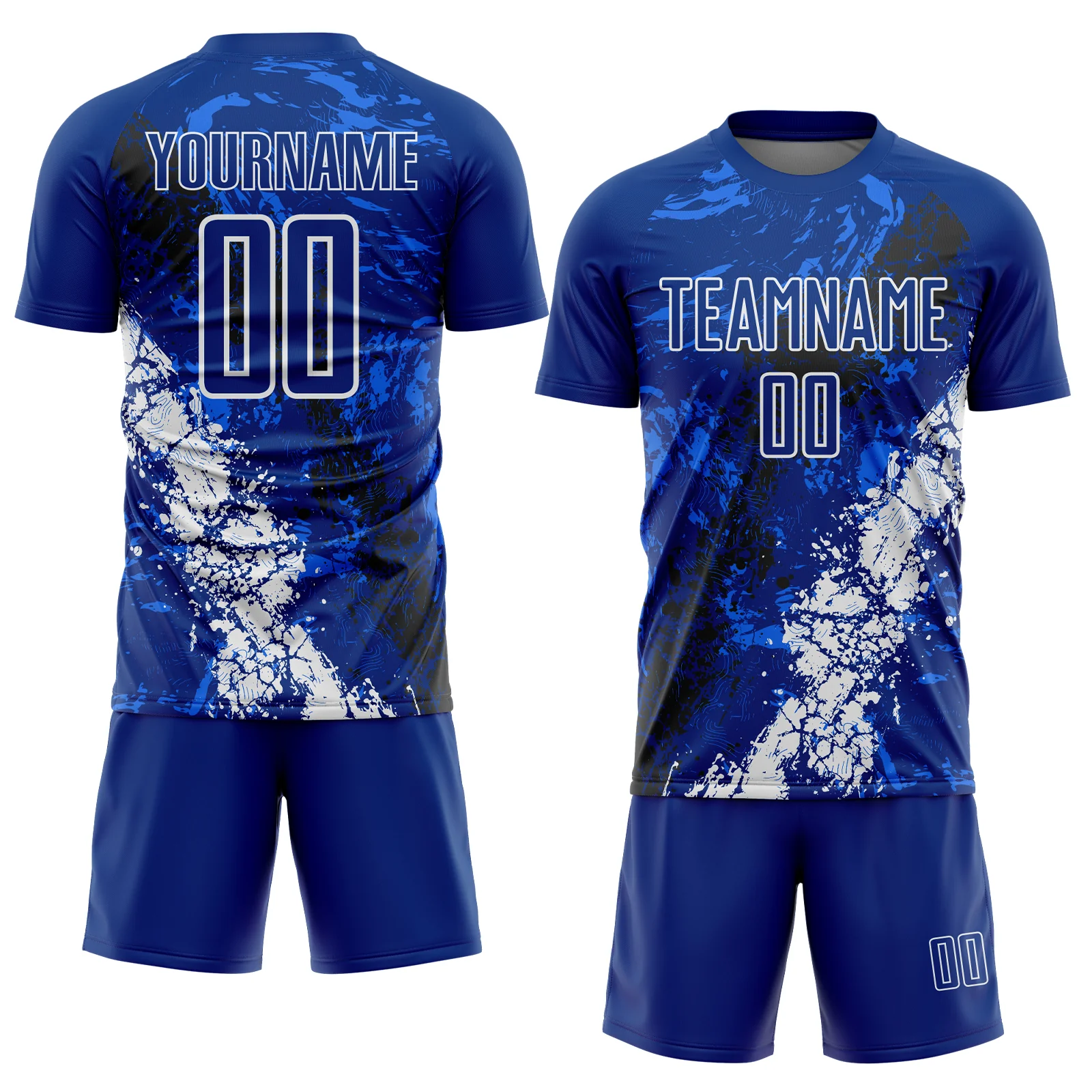 Custom Royal White-Black Dripping Splatter Cracked Texture Sublimation Soccer Uniform Jersey - Image 2