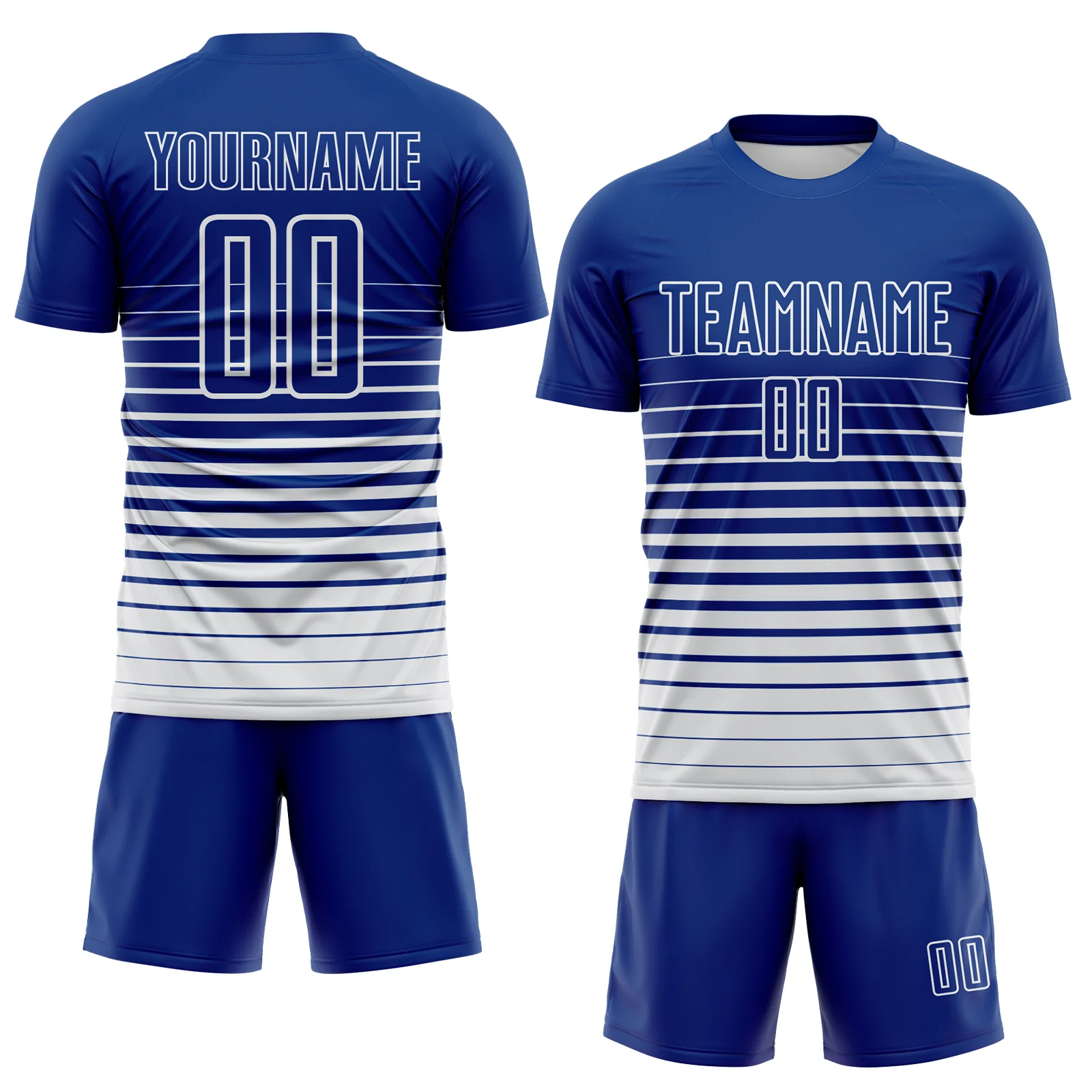 Custom Royal White Gradient Pinstripe Sublimation Soccer Uniform Jersey - Image 2