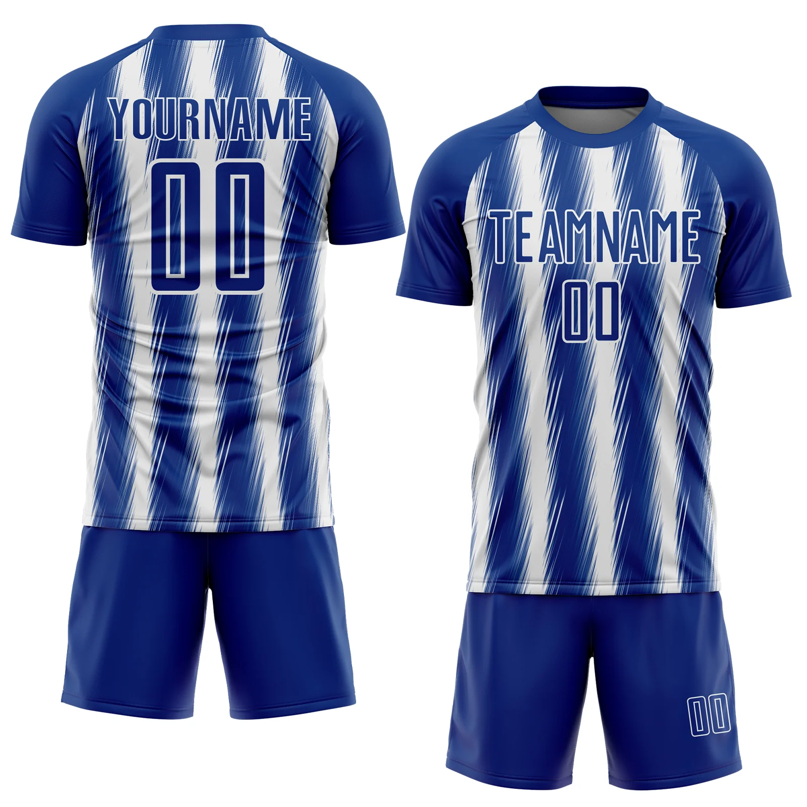 Custom Royal White Vertical Brush Stroke Stripes Sublimation Soccer Uniform Jersey - Image 2