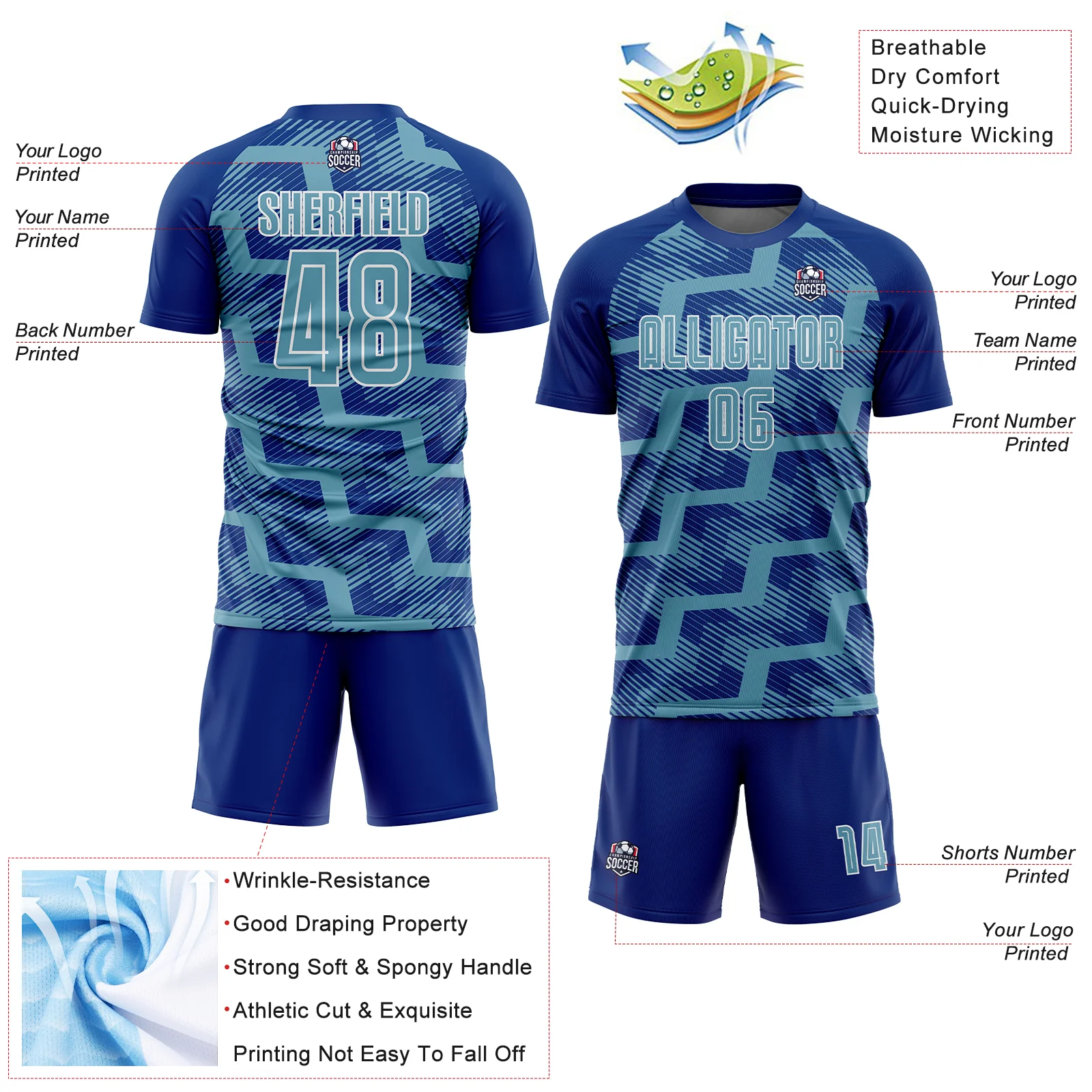 Custom Royal Shadow Blue-White Line Sublimation Soccer Uniform Jersey - Image 4