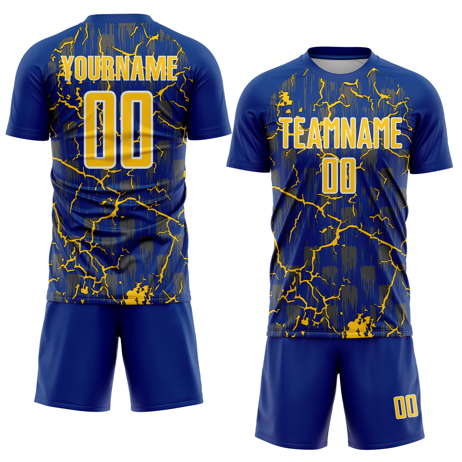 Custom Royal Yellow-White Lightning Sublimation Soccer Uniform Jersey - Image 2