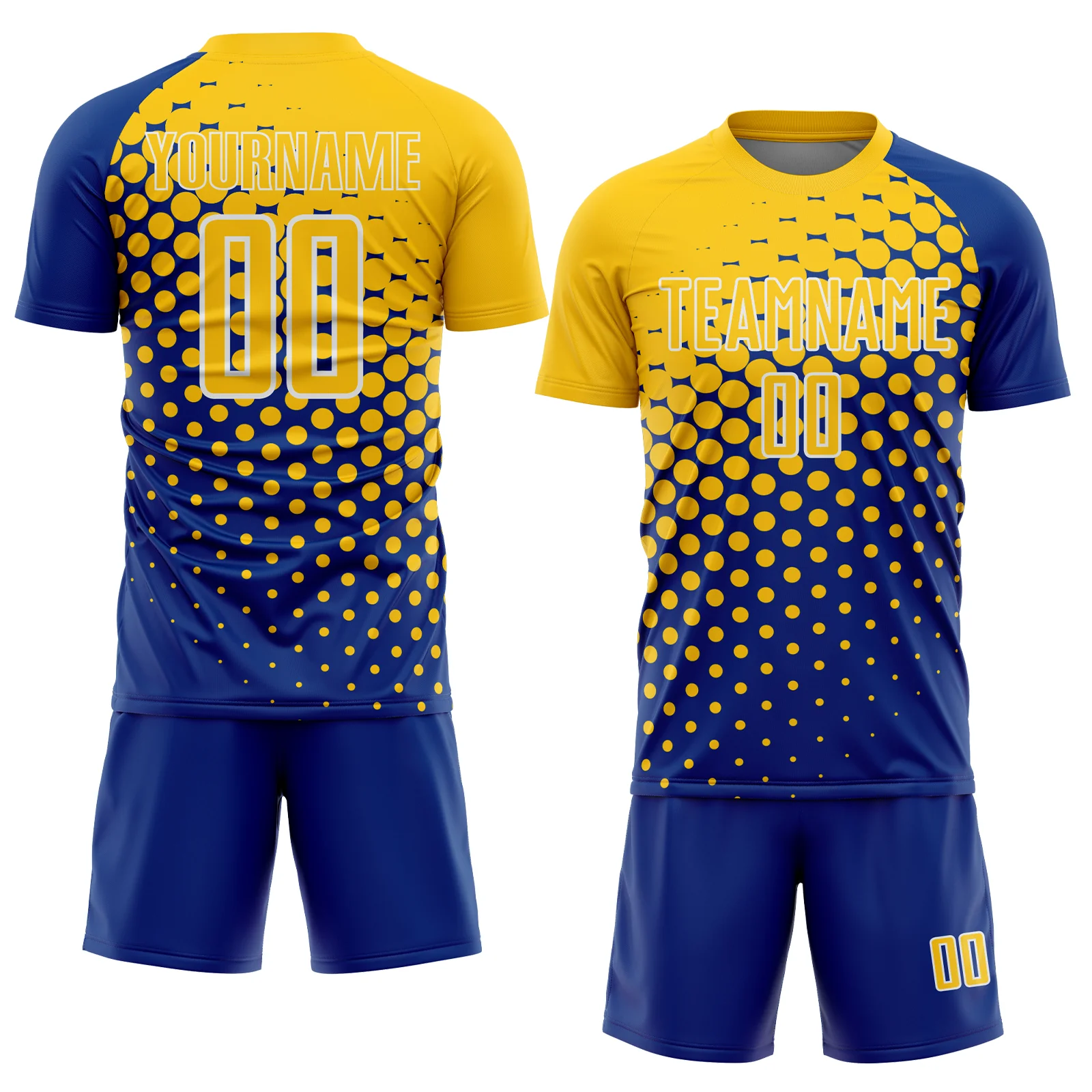 Custom Royal Yellow-White Modern Polka Dot Sublimation Soccer Uniform Jersey - Image 2