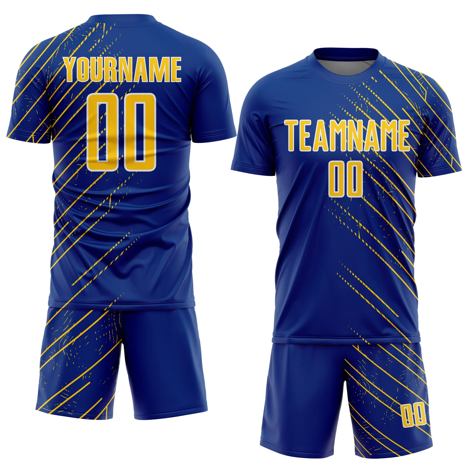 Custom Royal Yellow-White Lines Sports Sublimation Soccer Uniform Jersey - Image 2