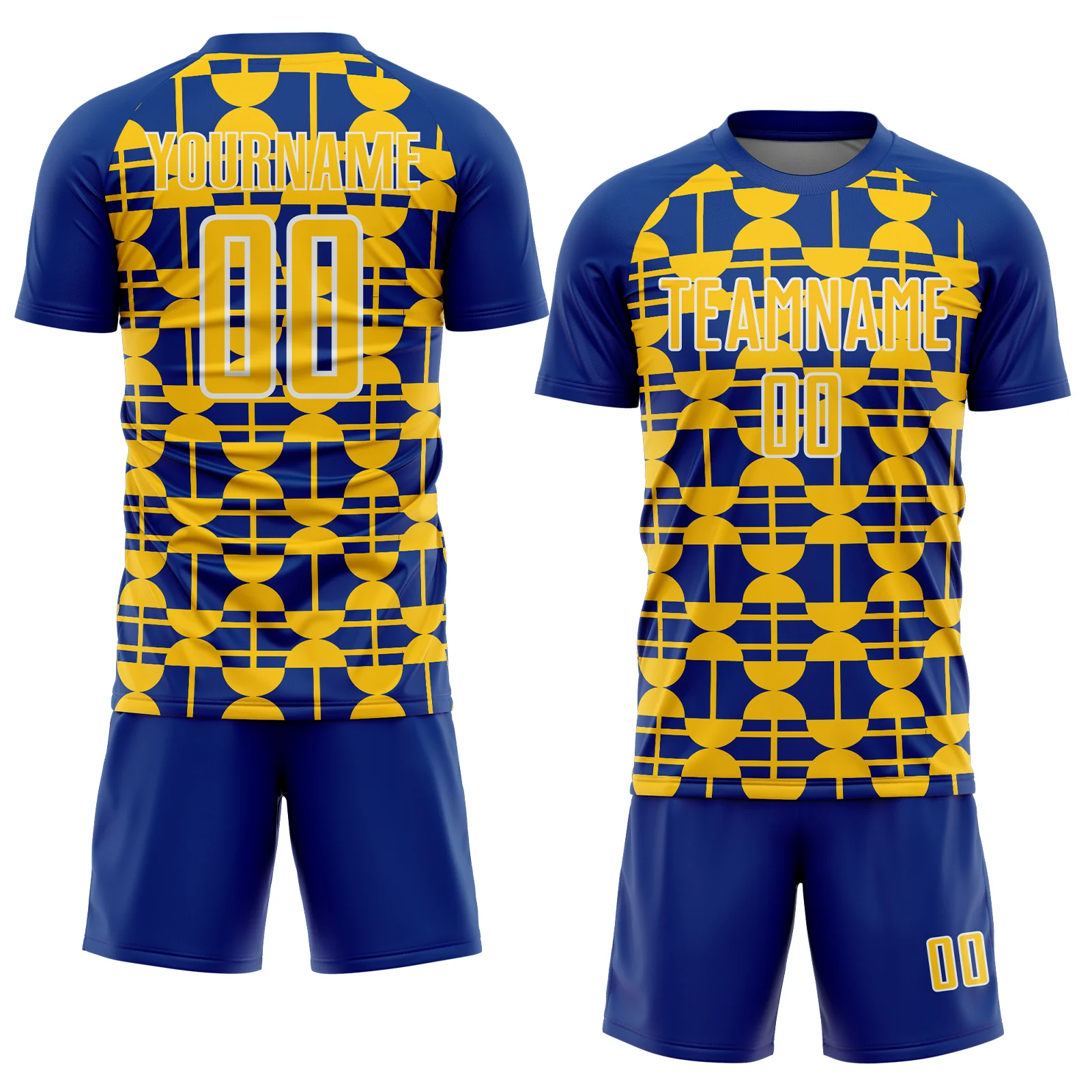 Custom Royal Yellow-White Geometric Shapes Sports Sublimation Soccer Uniform Jersey - Image 2