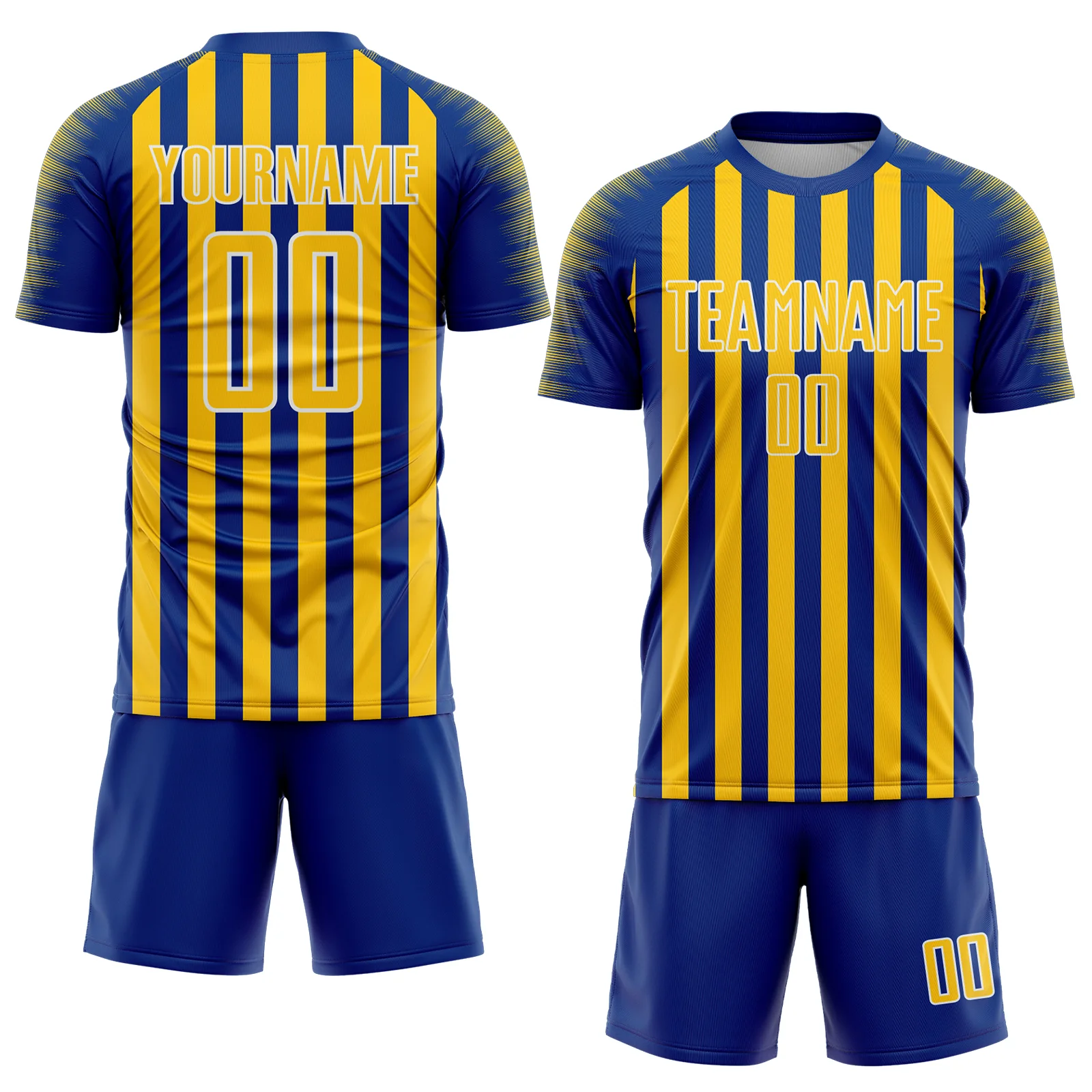 Custom Royal Yellow-White Stripe Sports Sublimation Soccer Uniform Jersey - Image 2