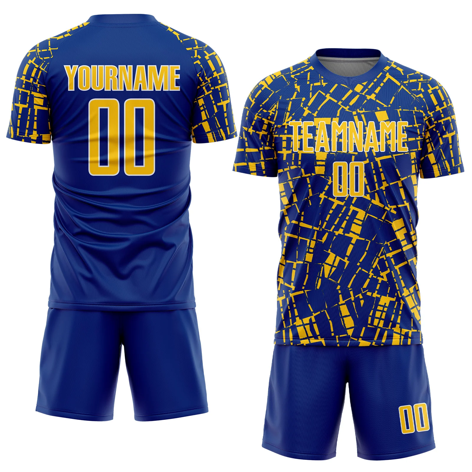 Custom Royal Yellow-White Abstract Line Sports Sublimation Soccer Uniform Jersey - Image 2