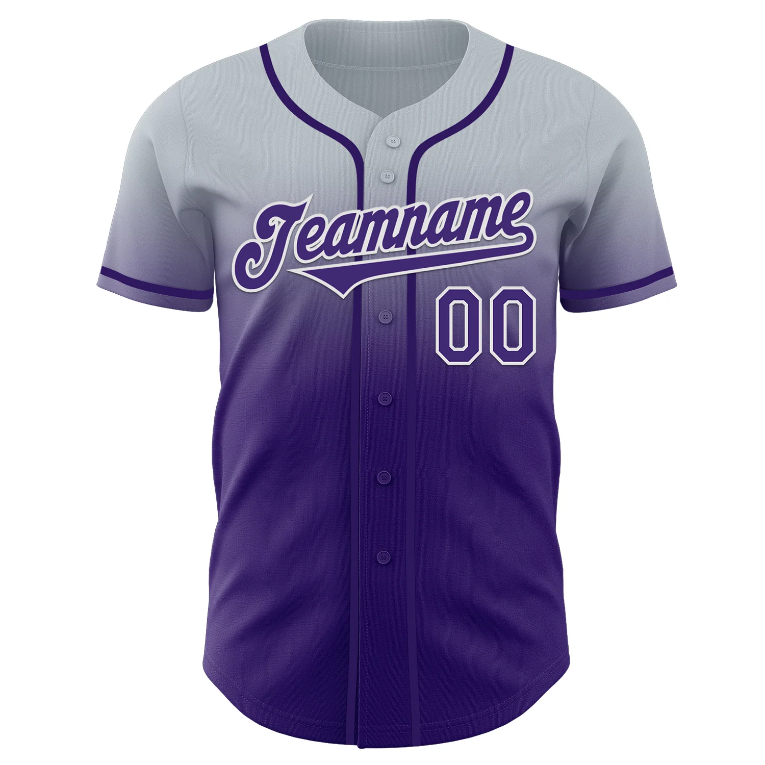 Custom Silver Purple-White Authentic Fade Fashion Baseball Jersey - Image 2