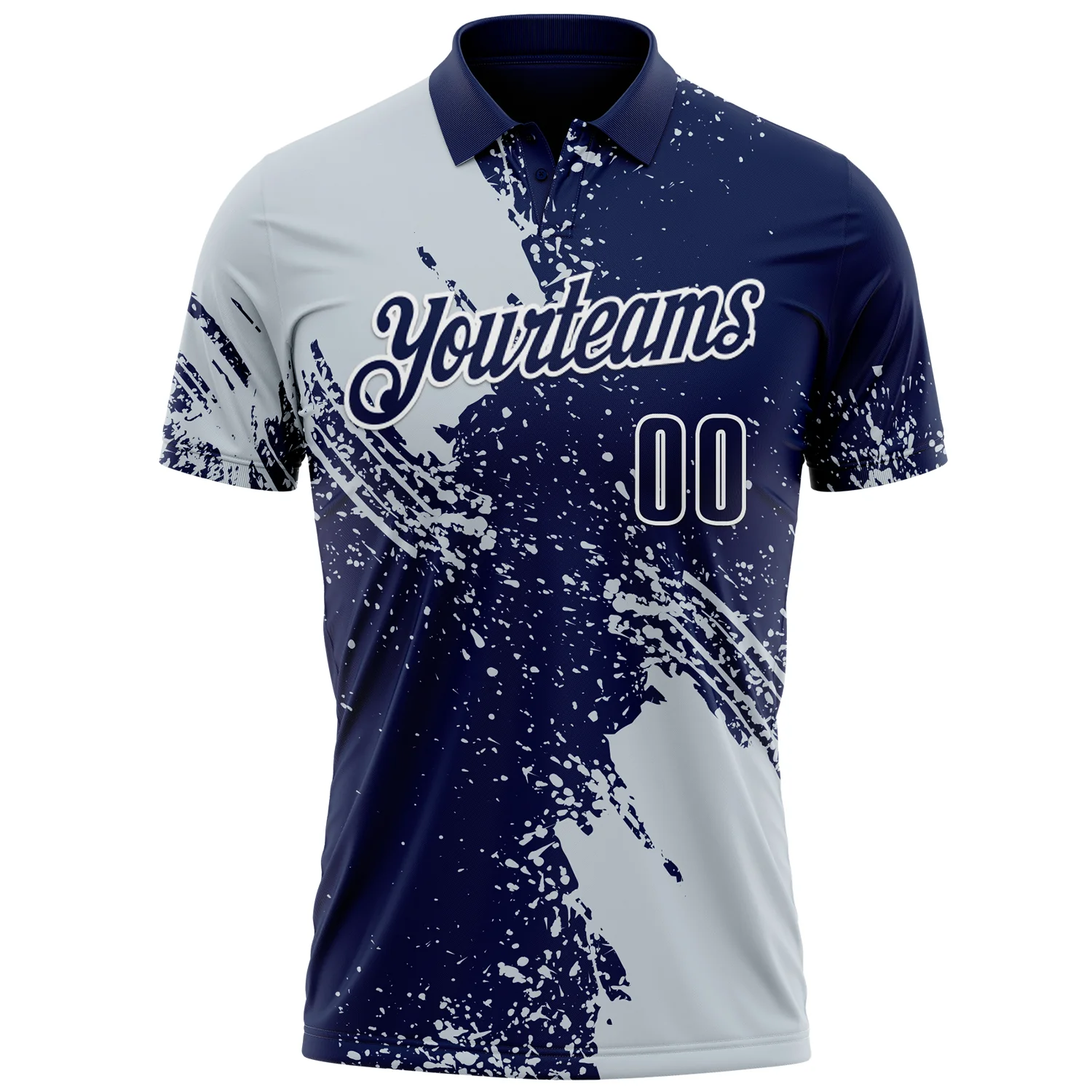 Custom Silver Navy-White 3D Pattern Design Abstract Brush Stroke Performance Polo Shirt - Image 2