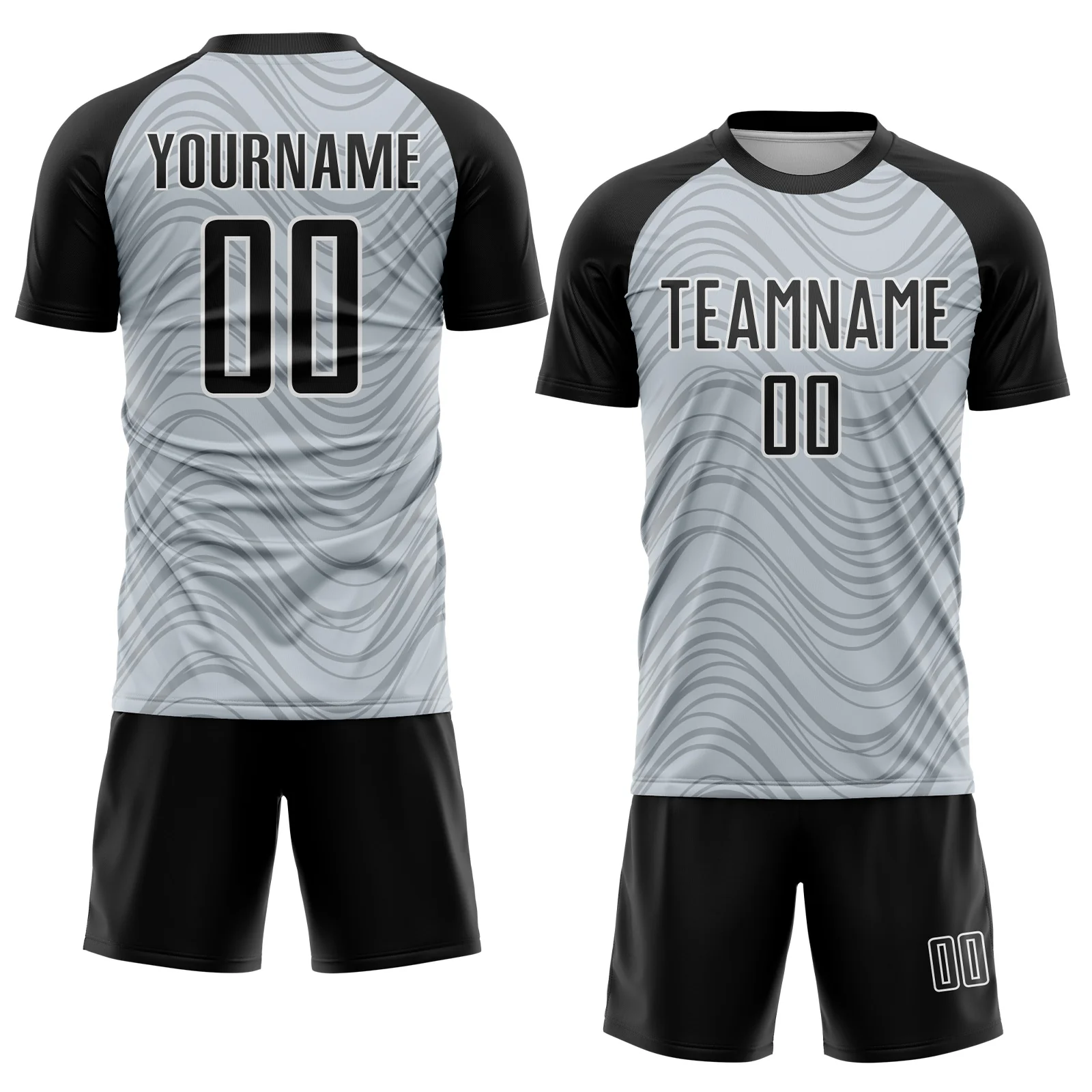 Custom Silver Black-White Wavy Lines Sports Sublimation Soccer Uniform Jersey - Image 2