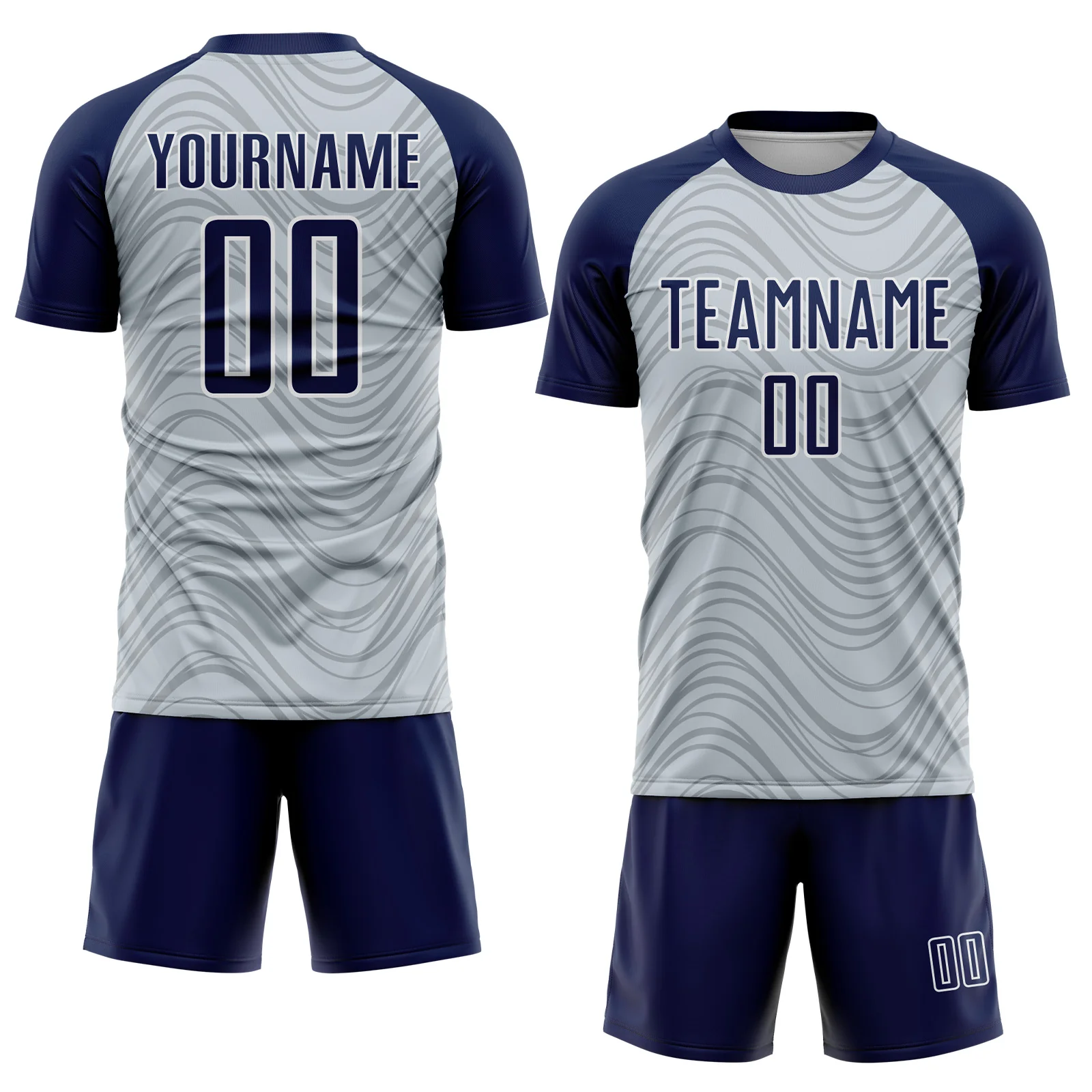 Custom Silver Navy-White Wavy Lines Sports Sublimation Soccer Uniform Jersey - Image 2