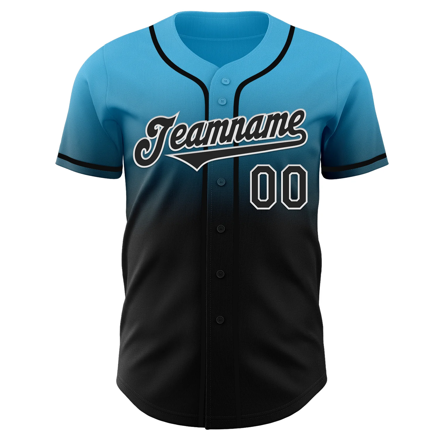 Custom Sky Blue Black-White Authentic Fade Fashion Baseball Jersey - Image 2