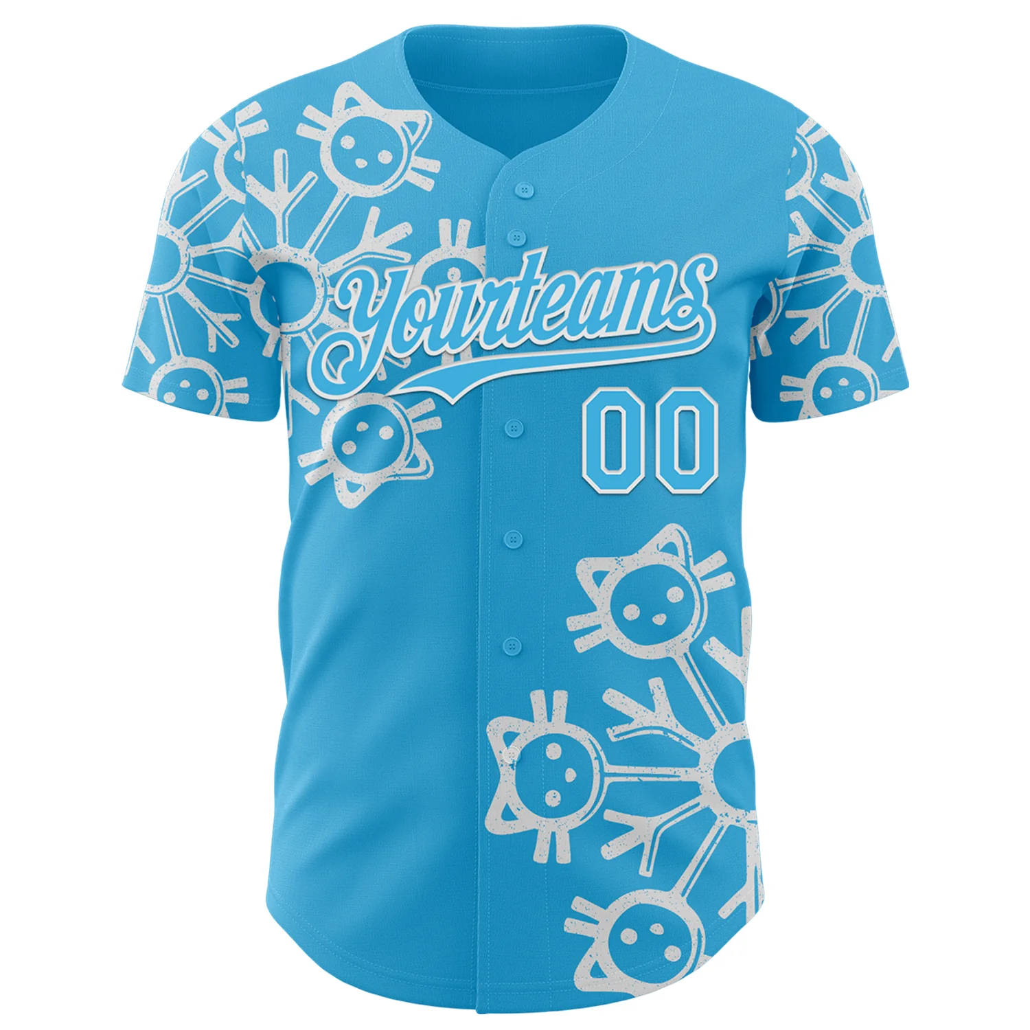 Custom Sky Blue Sky Blue-White 3D Tobe Fonseca Snowflake Cat Winter Authentic Baseball Jersey - Image 2