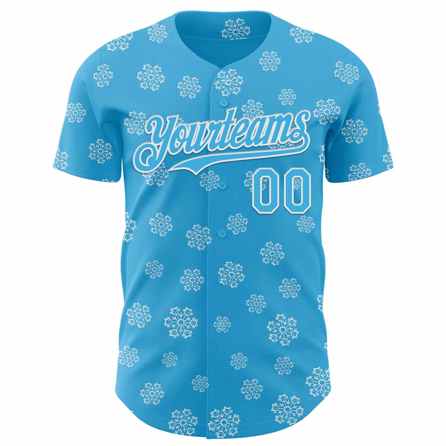 Custom Sky Blue Sky Blue-White 3D Tobe Fonseca Snowflake Cat Winter Authentic Baseball Jersey - Image 2