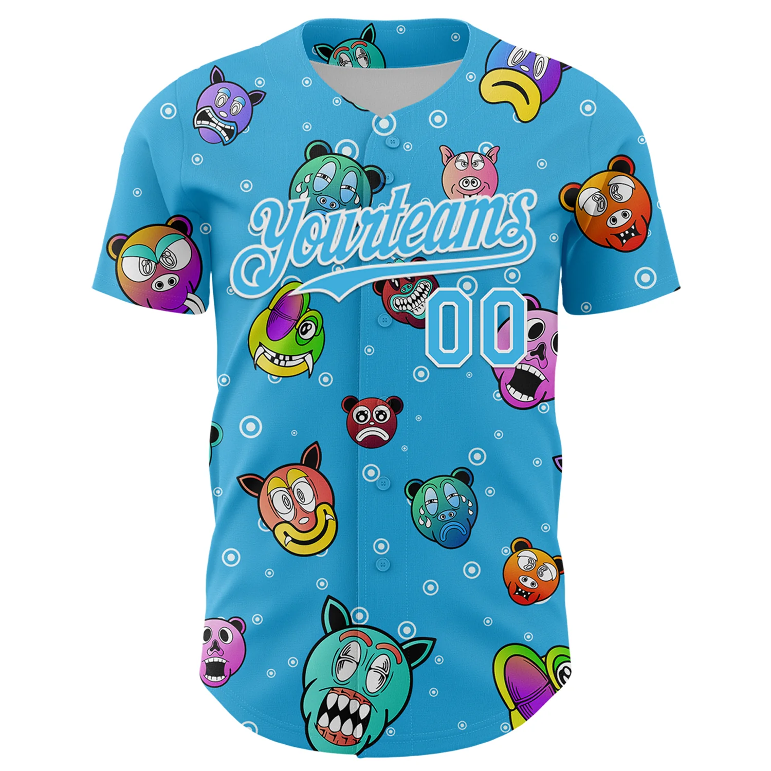 Custom Sky Blue White 3D Pattern Design Funny Cartoon Animal Authentic Baseball Jersey - Image 2